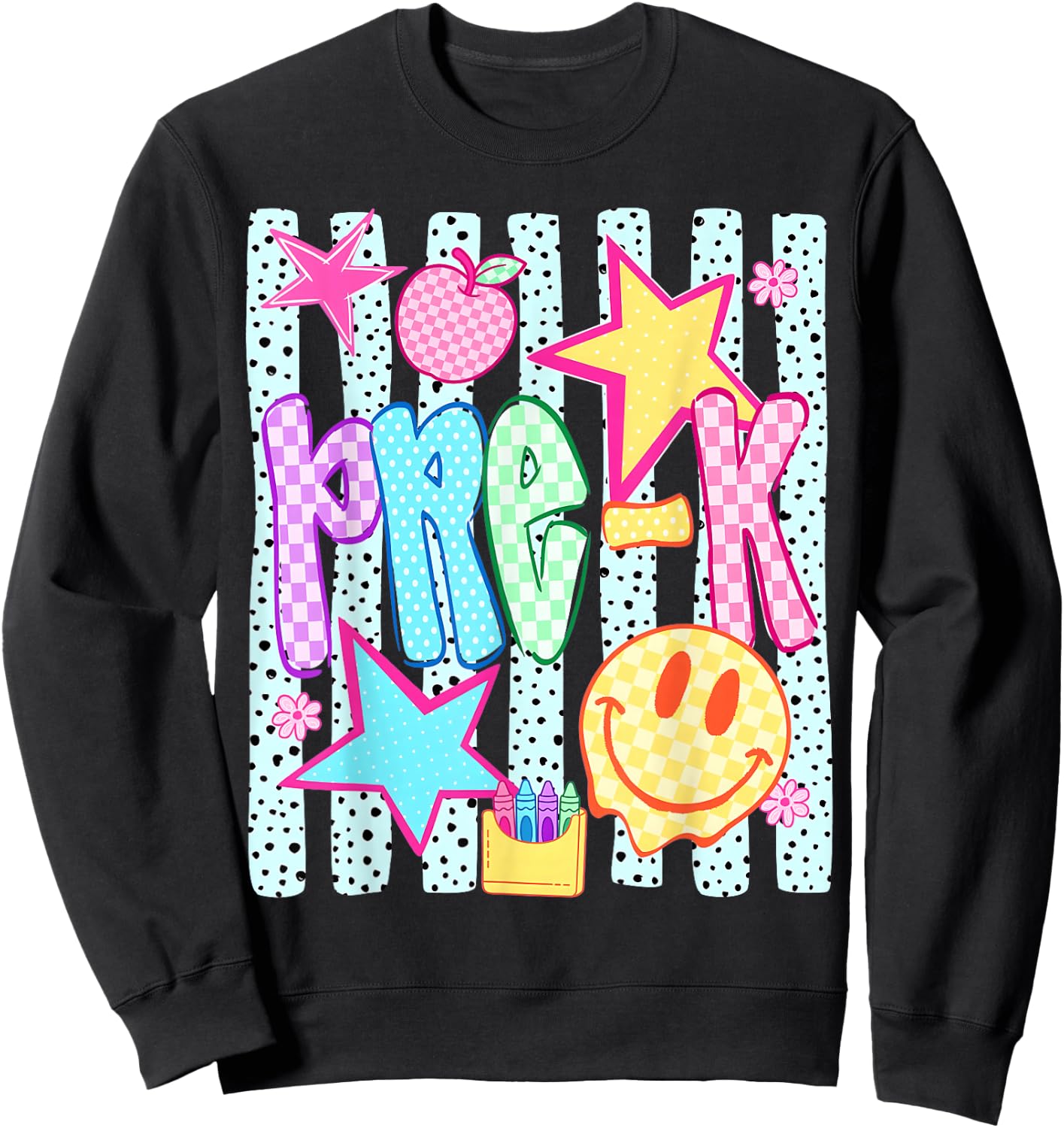 Back to School Colorful Pre K Checkered Girl Teacher Sweatshirt - Sweatshirt | Black