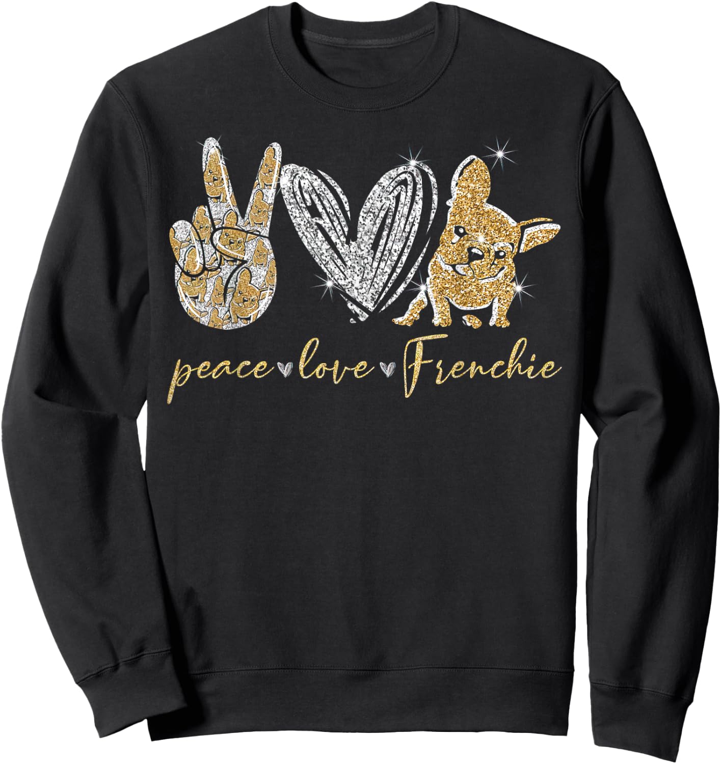 Cute Peace Love Frenchie French Bulldog Dog Lovers Gifts Women Kids Sweatshirt - Sweatshirt | Black
