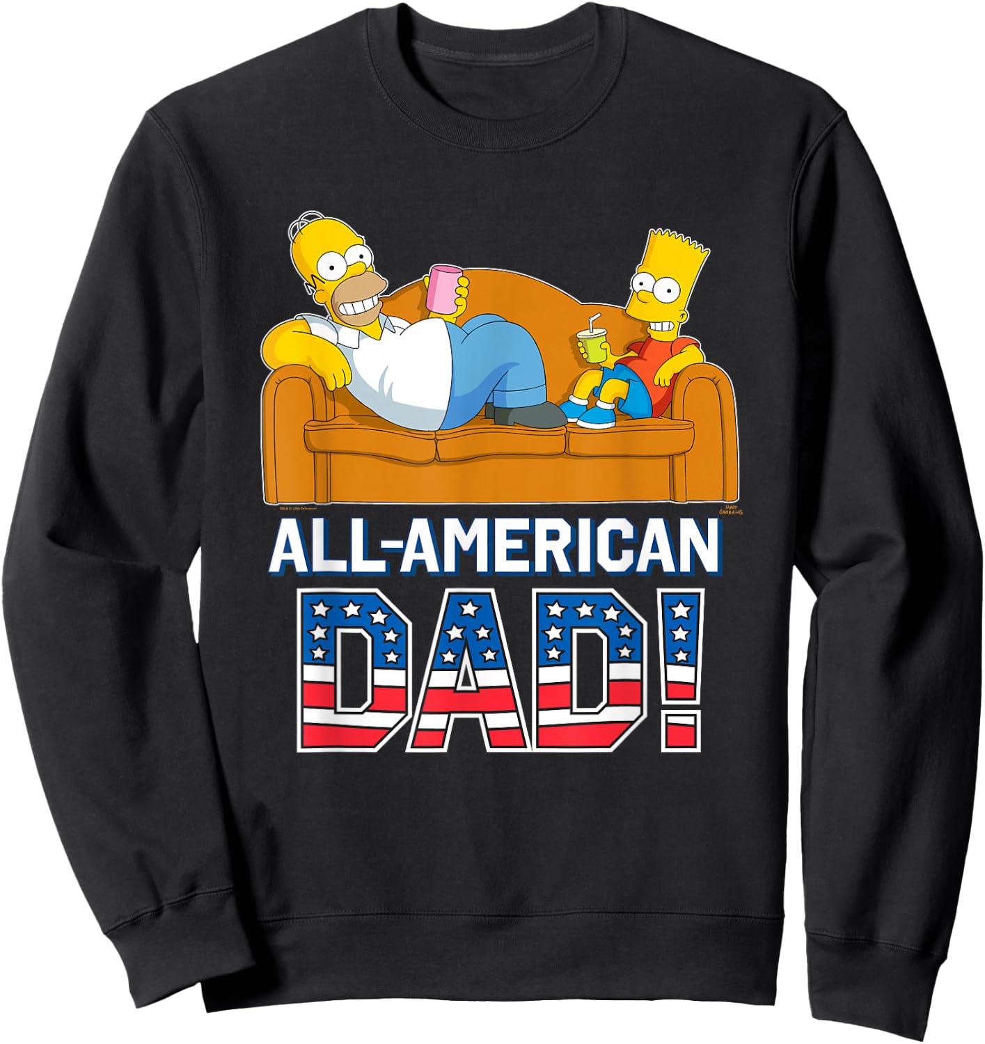The Simpsons Homer & Bart All-American Dad Father's Day USA Sweatshirt - Sweatshirt | Black