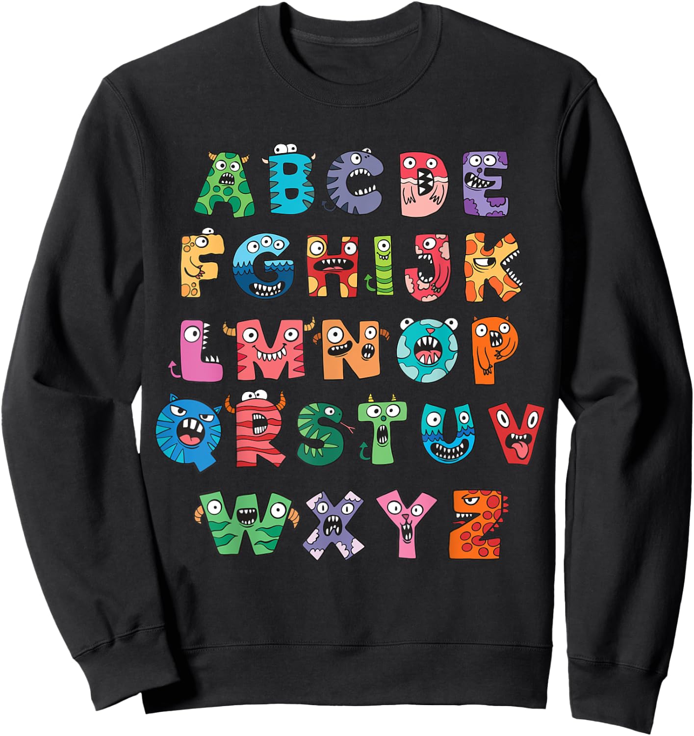 ABC Cute Monster Alphabet Halloween Teacher Costume Kids Sweatshirt - Sweatshirt | Black
