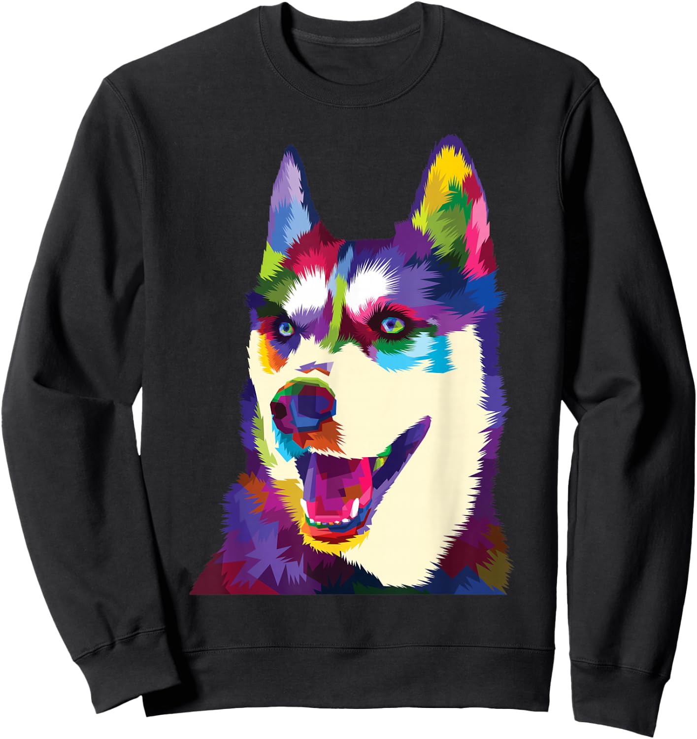 Colorful Dog Rainbow Siberian Husky Puppy Vibrant Dog Women Kids Sweatshirt - Sweatshirt | Black