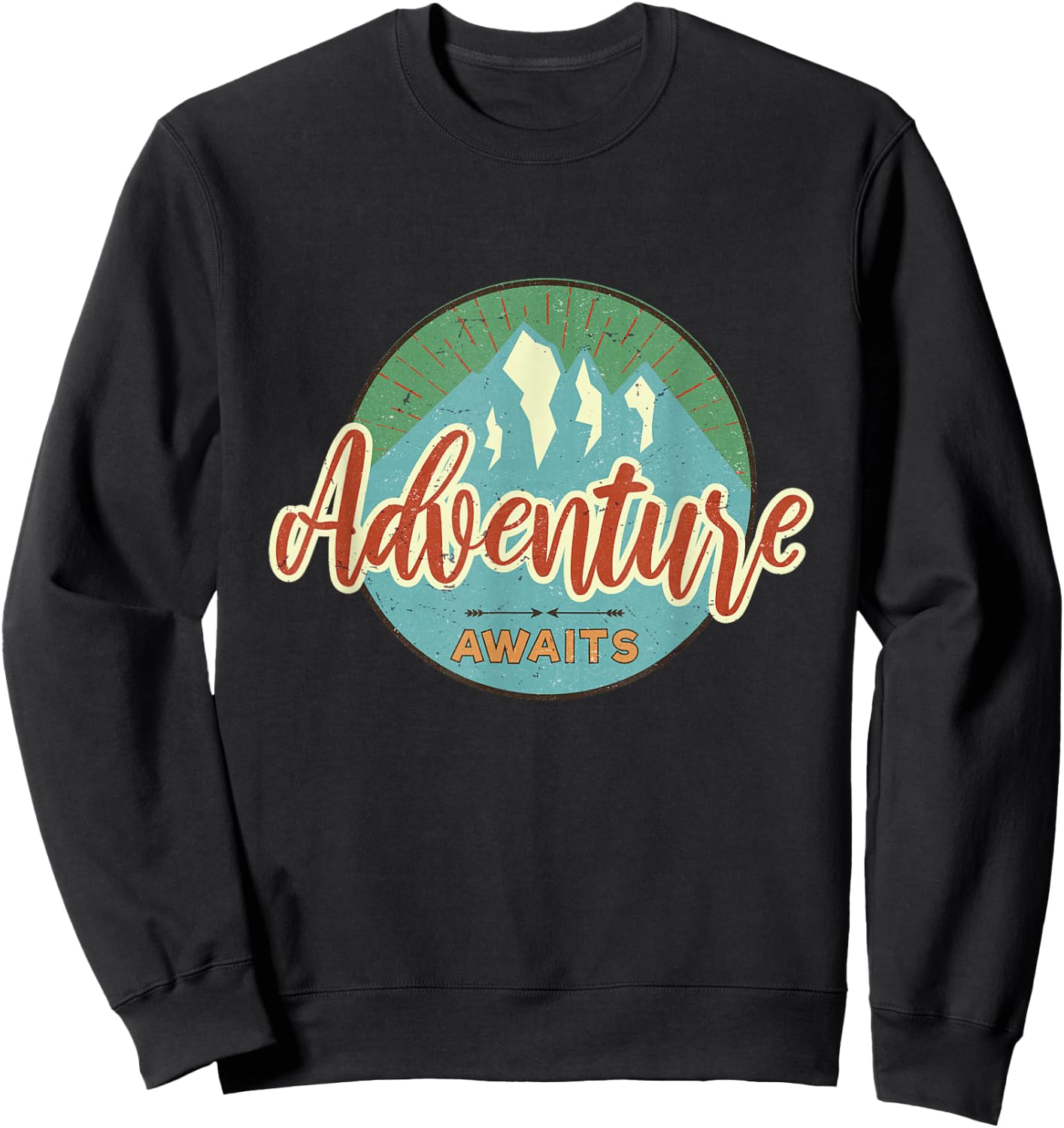 Adventure Awaits Vintage Great Adventure Hiking Camping Sweatshirt - Sweatshirt | Black
