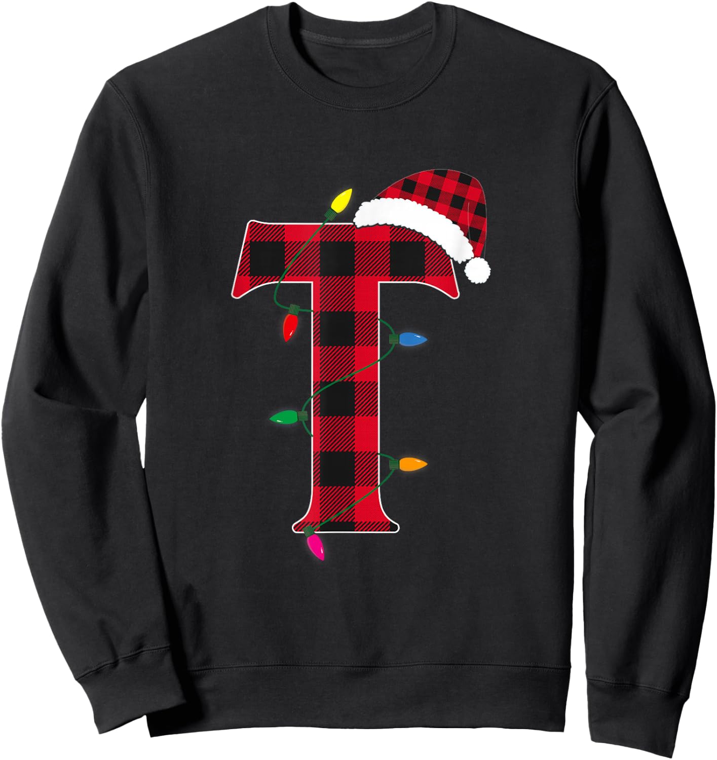 Awesome Letter T Initial Name Buffalo Plaid Christmas Pajama Sweatshirt - Sweatshirt | Black