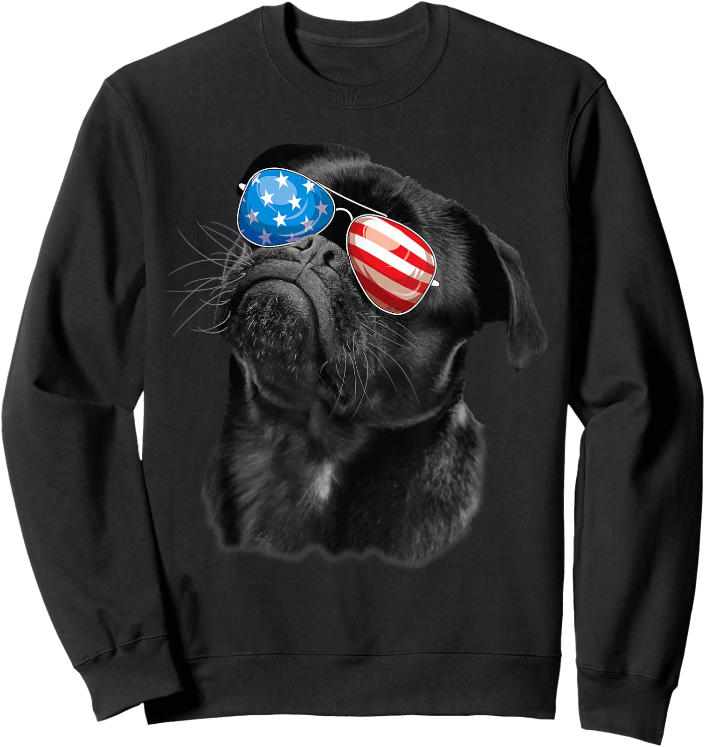 Pug 4th of July Dog Mom Dog Dad USA Flag Funny Black Pug Sweatshirt - Sweatshirt | Black