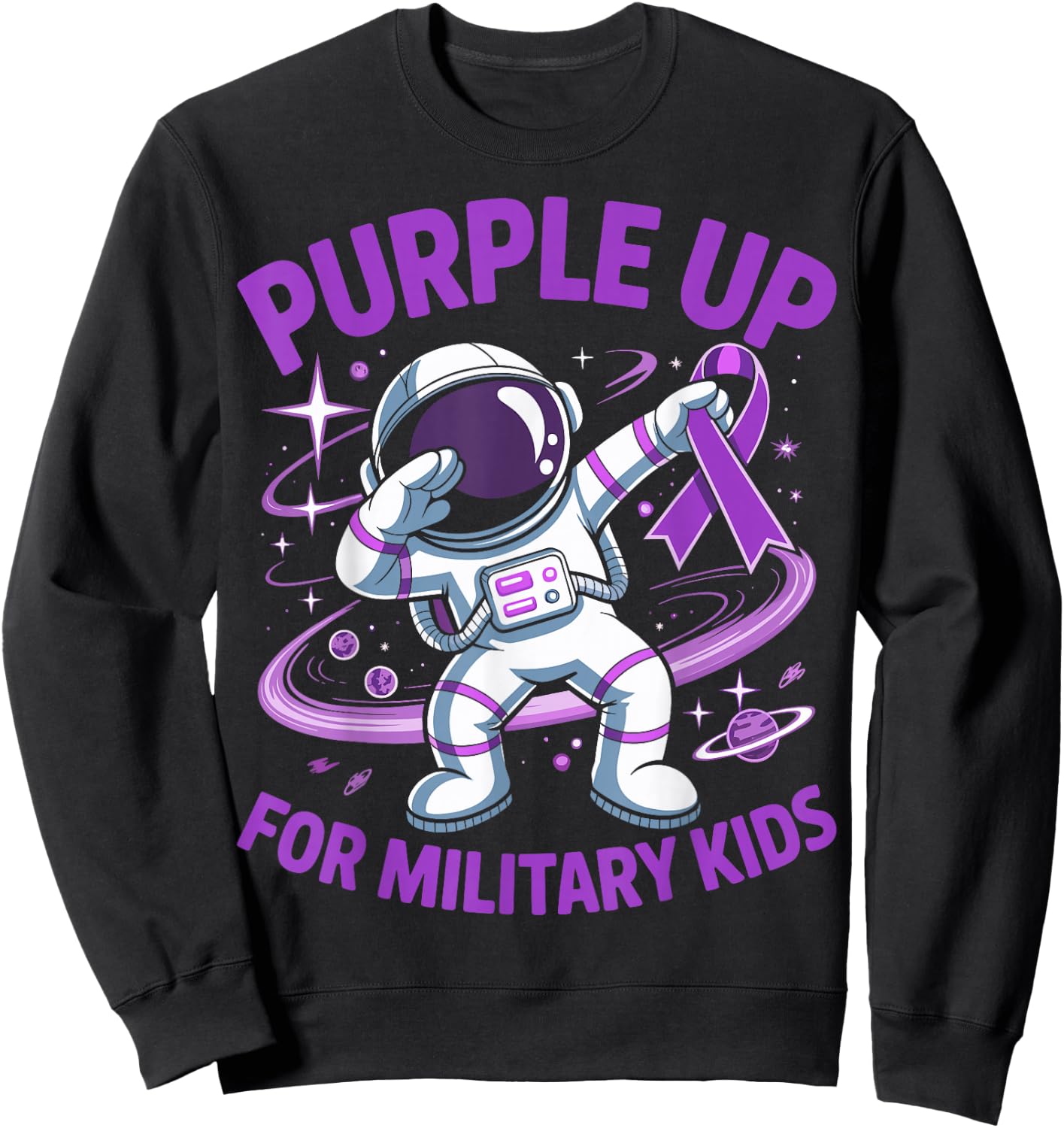 Purple Up for Military Kids Military Child Month Astronaut Sweatshirt - Sweatshirt | Black