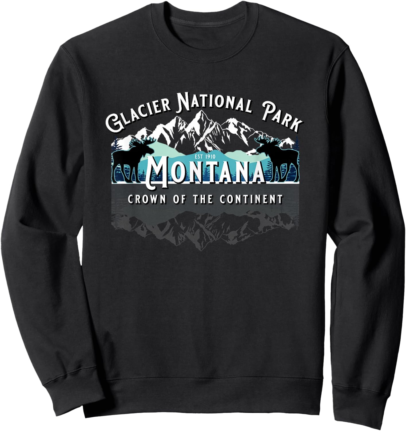 Glacier National Park Montana Moose Hiking Camping Souvenir Sweatshirt - Sweatshirt | Black