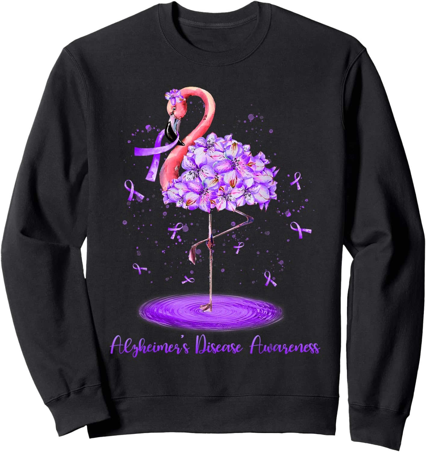 Purple Flamingo Alzheimers Disease Awareness Month November Sweatshirt - Sweatshirt | Black