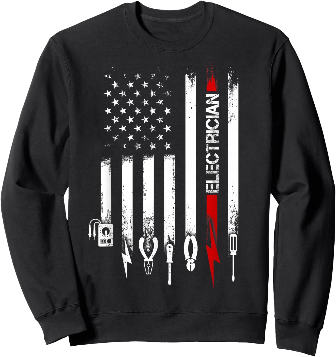 American Flag with Electrician men father Sweatshirt - Sweatshirt | Black