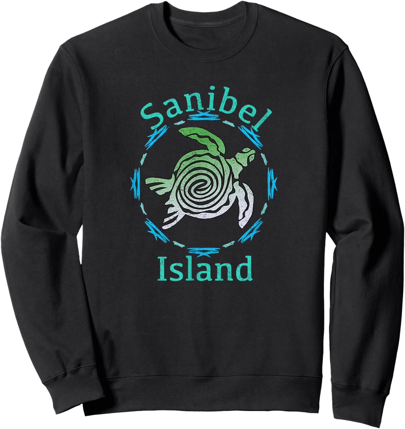Sanibel Island Vintage Tribal Turtle Gift Sweatshirt - Sweatshirt | Black