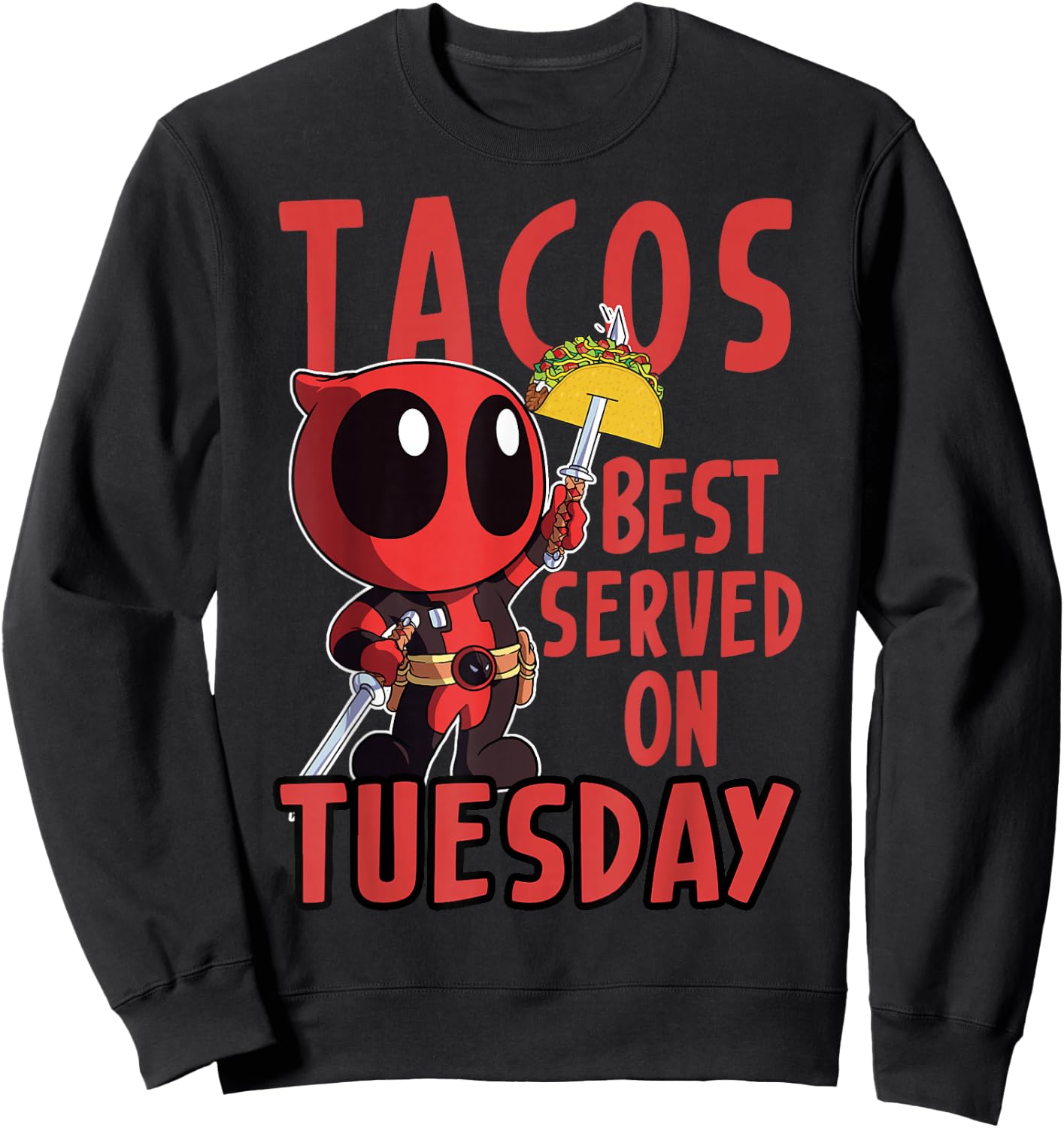 Marvel Deadpool Tacos Best Served On Tuesday Sweatshirt - Sweatshirt | Black