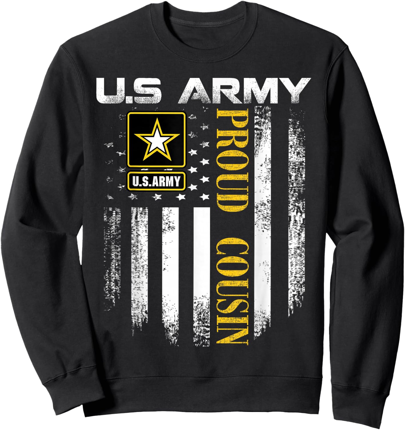 Vintage U.S. Army Proud Cousin with American Flag Gift Sweatshirt - Sweatshirt | Black