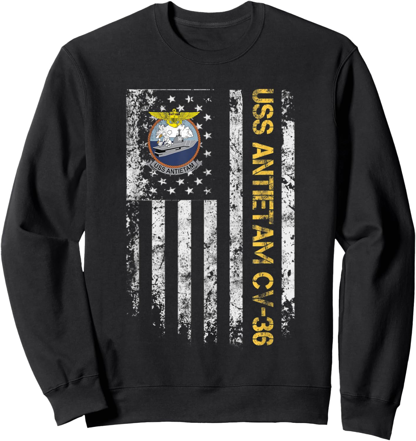 USS Antietam CV-36 Aircraft Carrier USA Flag Veterans Day Women Men Sweatshirt - Sweatshirt | Black