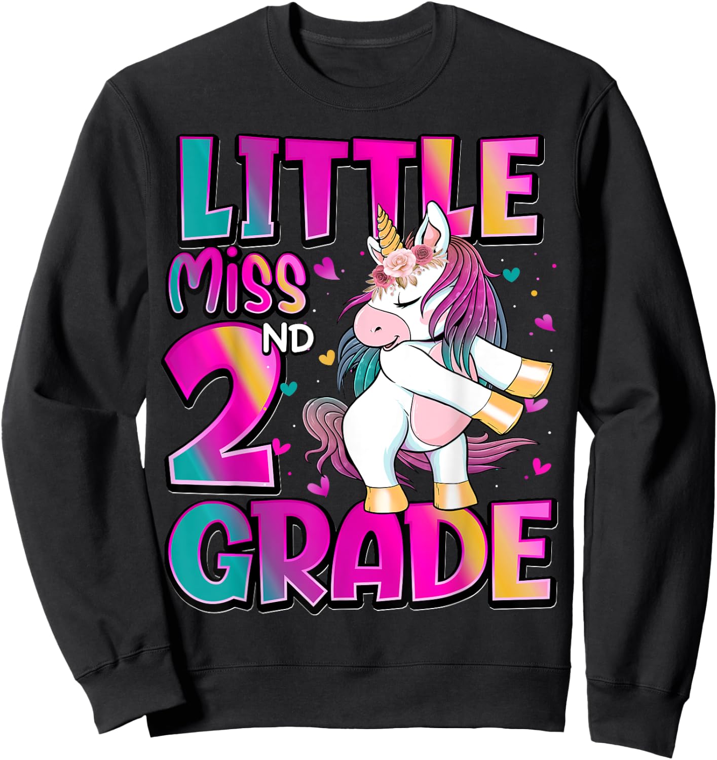 Little Miss 2nd Grade Unicorn Back To School 2nd Grade Girls Sweatshirt - Sweatshirt | Black