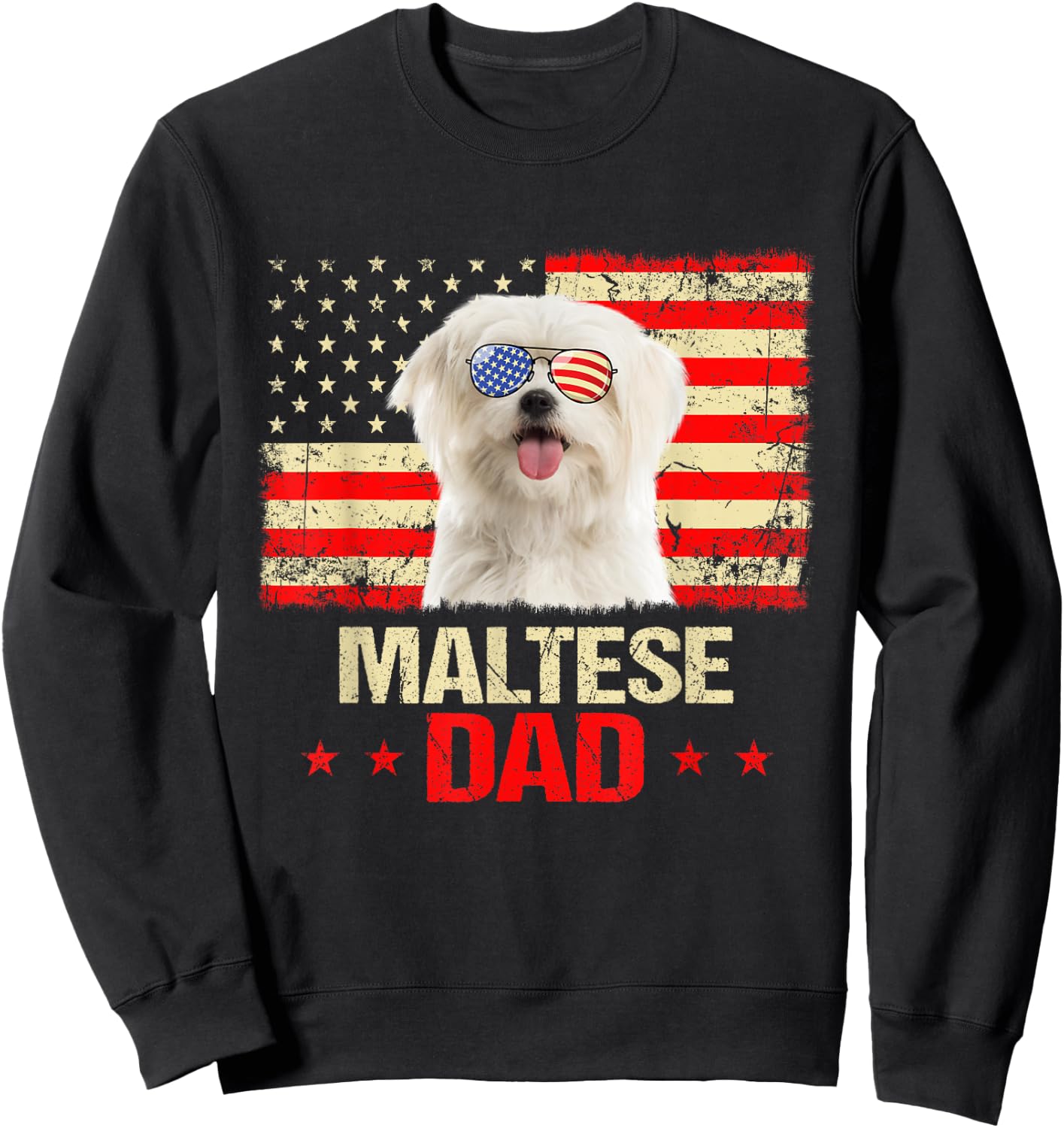 Maltese Dad USA Flag Dog Lover Fathers Day Men Sweatshirt - Sweatshirt | Black