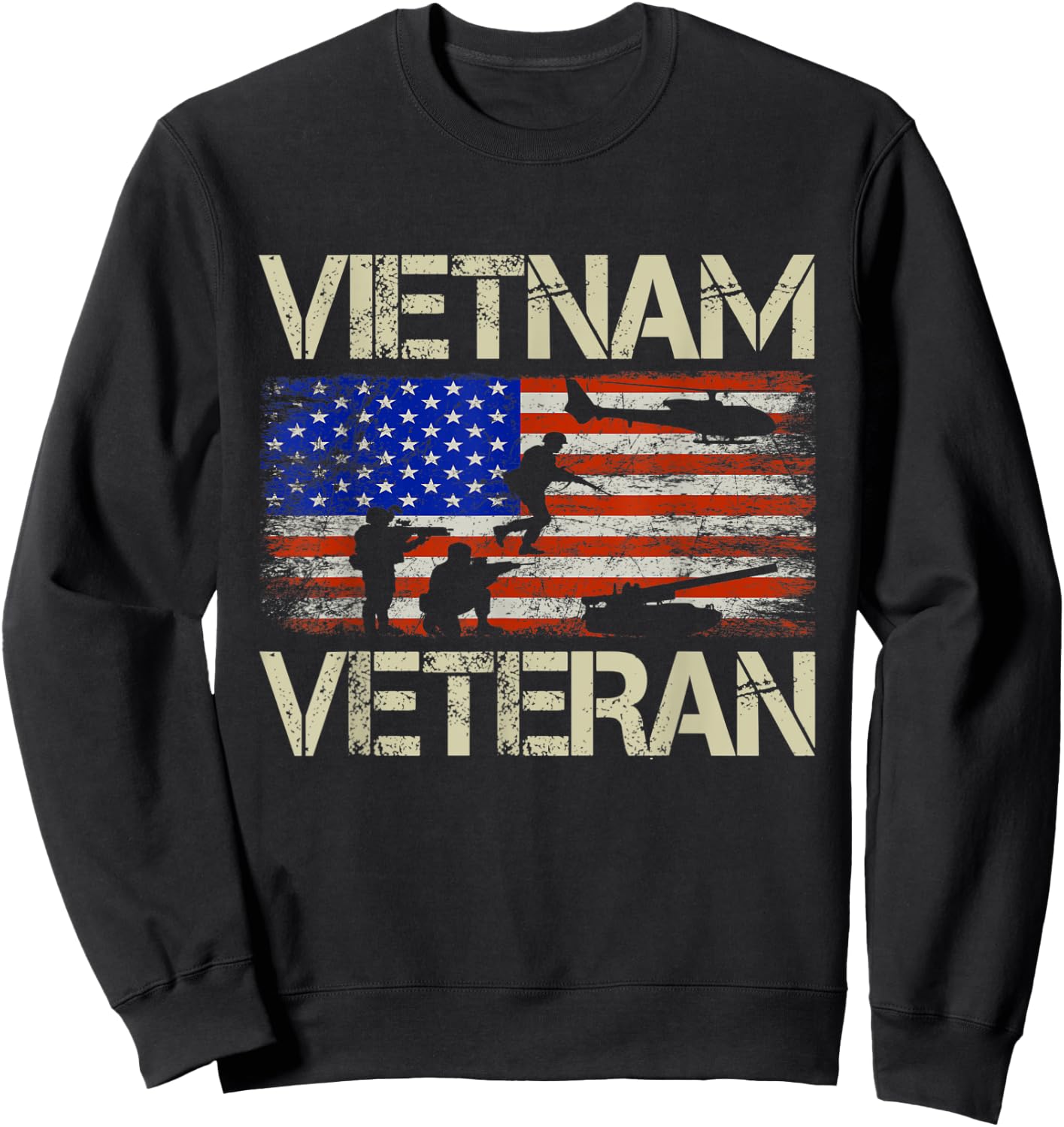 Vietnam Veteran American Flag Retro Vintage Fathers Day Women Men Sweatshirt - Sweatshirt | Black