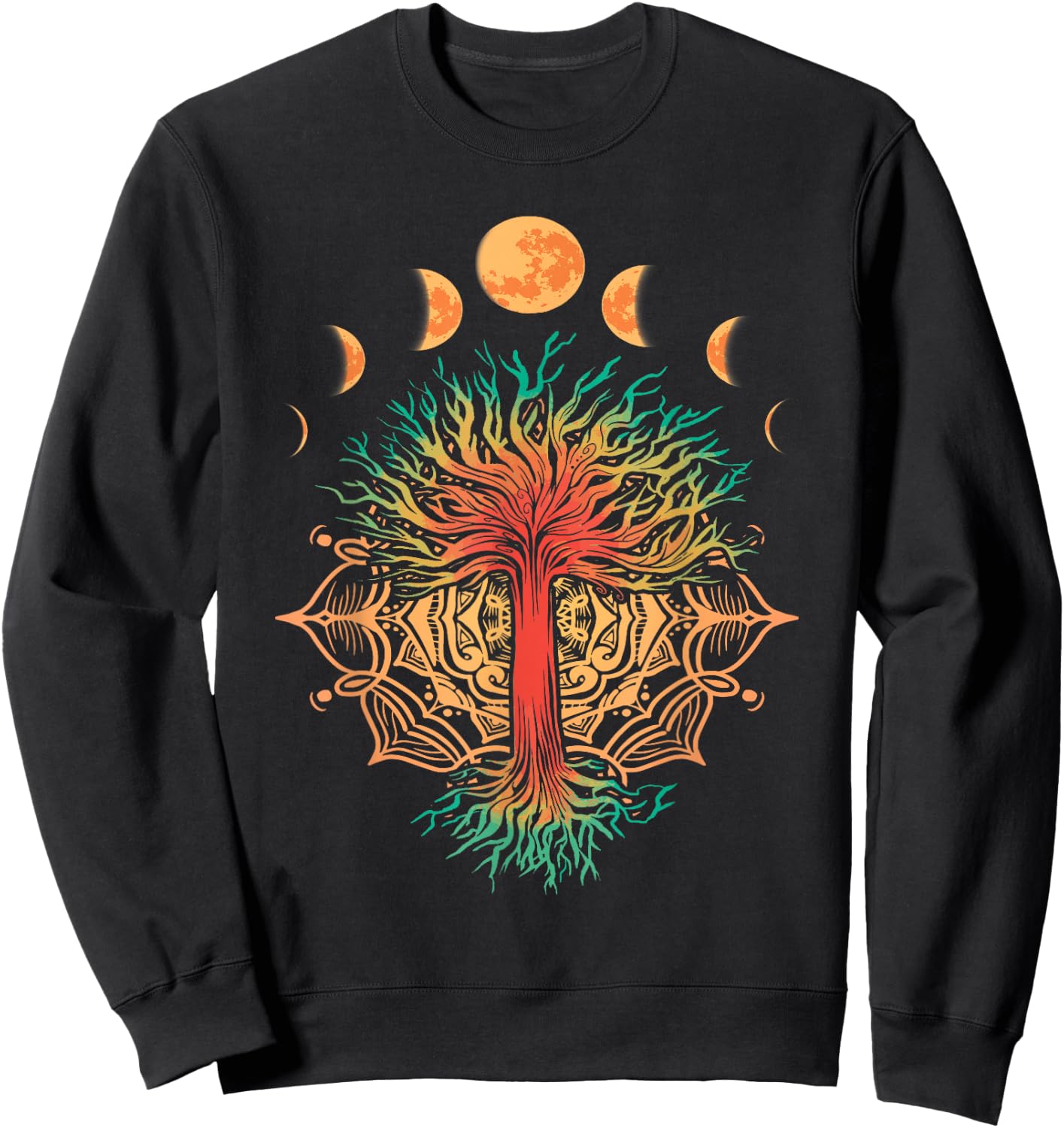 Moon Phases Tree of Life Retro Yoga Meditation Men women Sweatshirt - Sweatshirt | Black