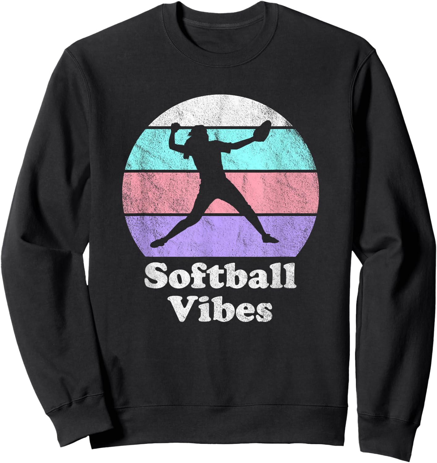 Softball Vibes Retro Vintage Girls or Women's Pitcher Sweatshirt - Sweatshirt | Black