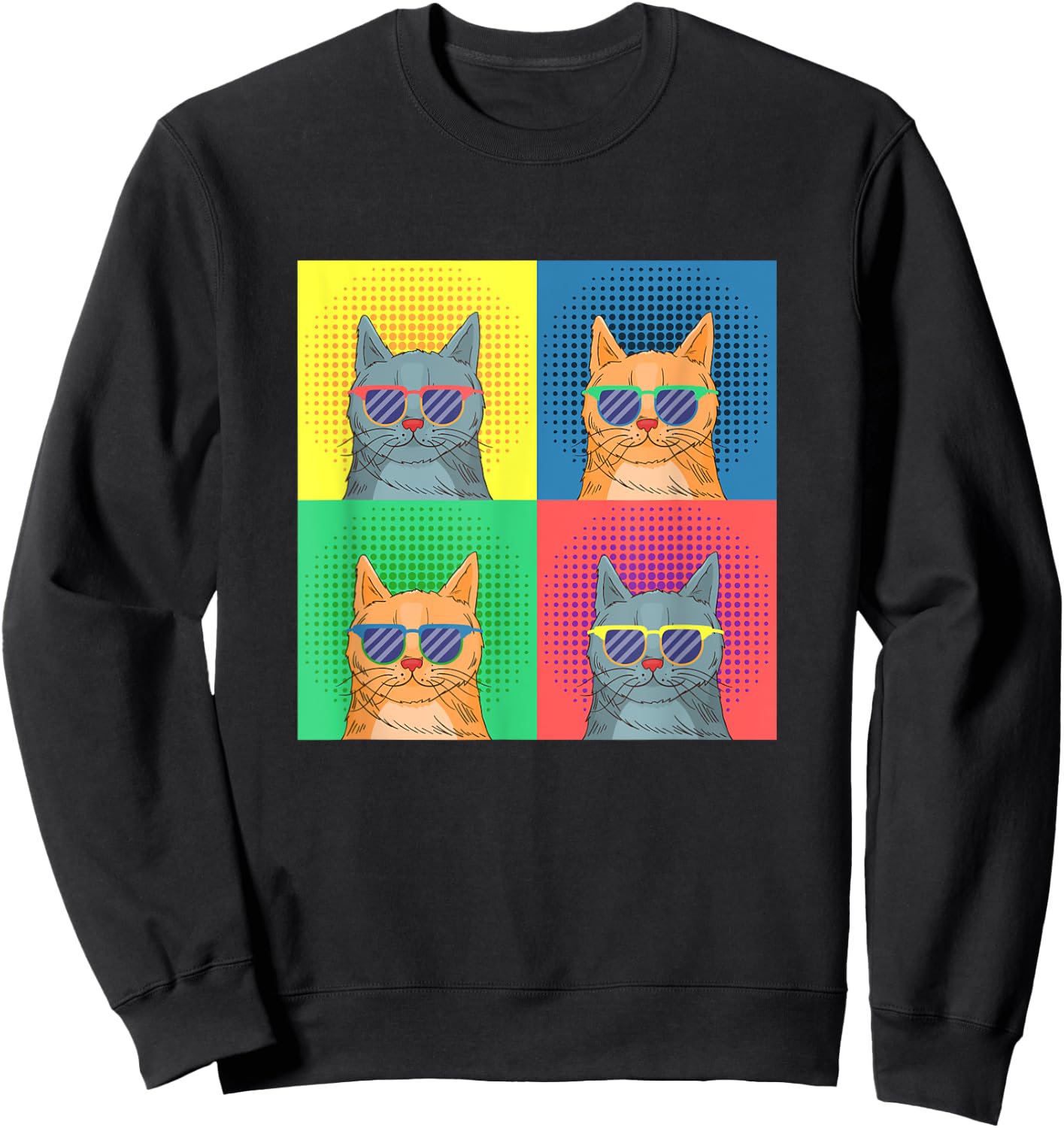 Retro Pop Art Cats - Funny Cat Art Lover Cartoon Design Sweatshirt - Sweatshirt | Black