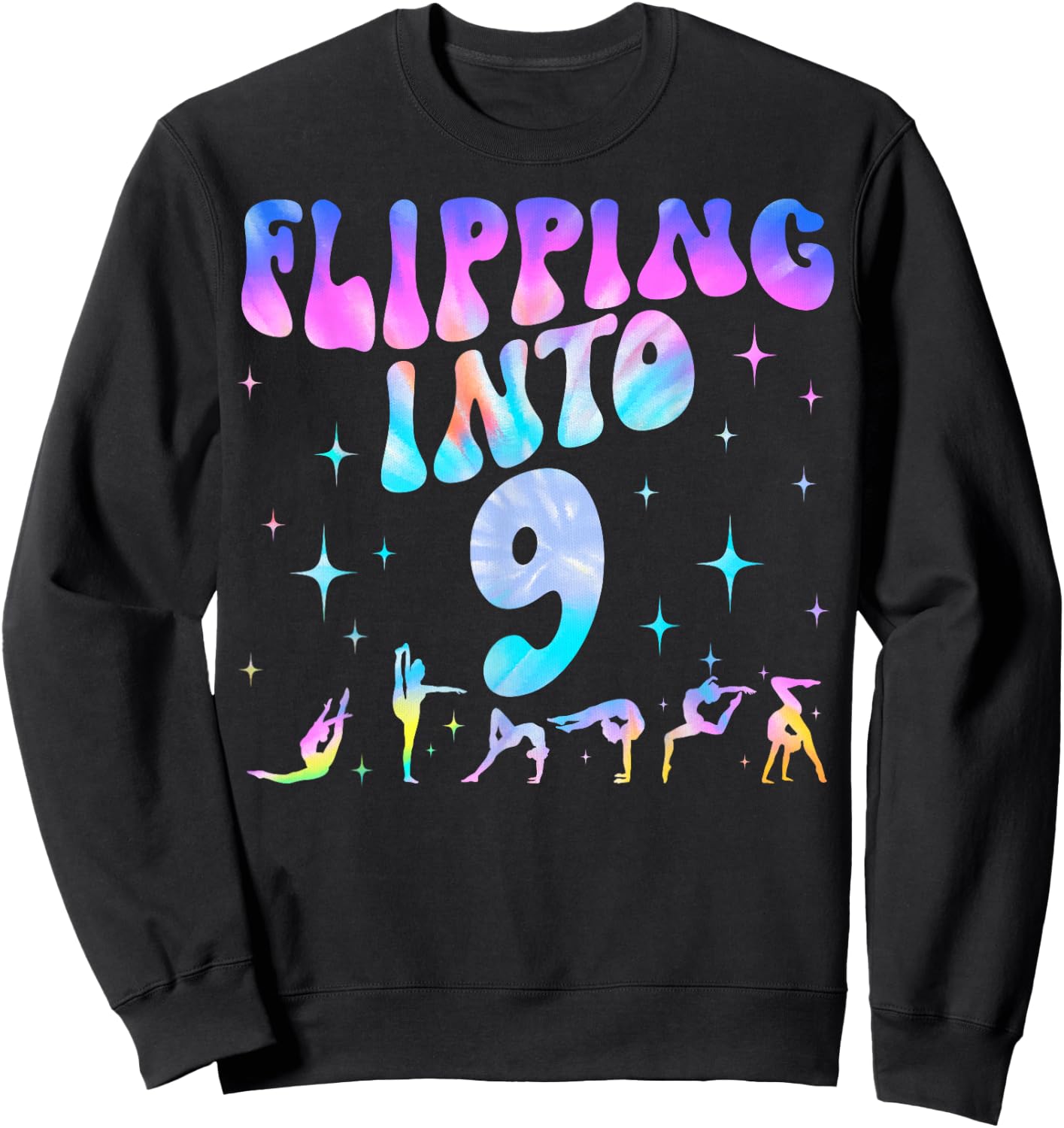 Flipping Into 9th Birthday Gymnastic 9 Years Old Girl Party Sweatshirt - Sweatshirt | Black