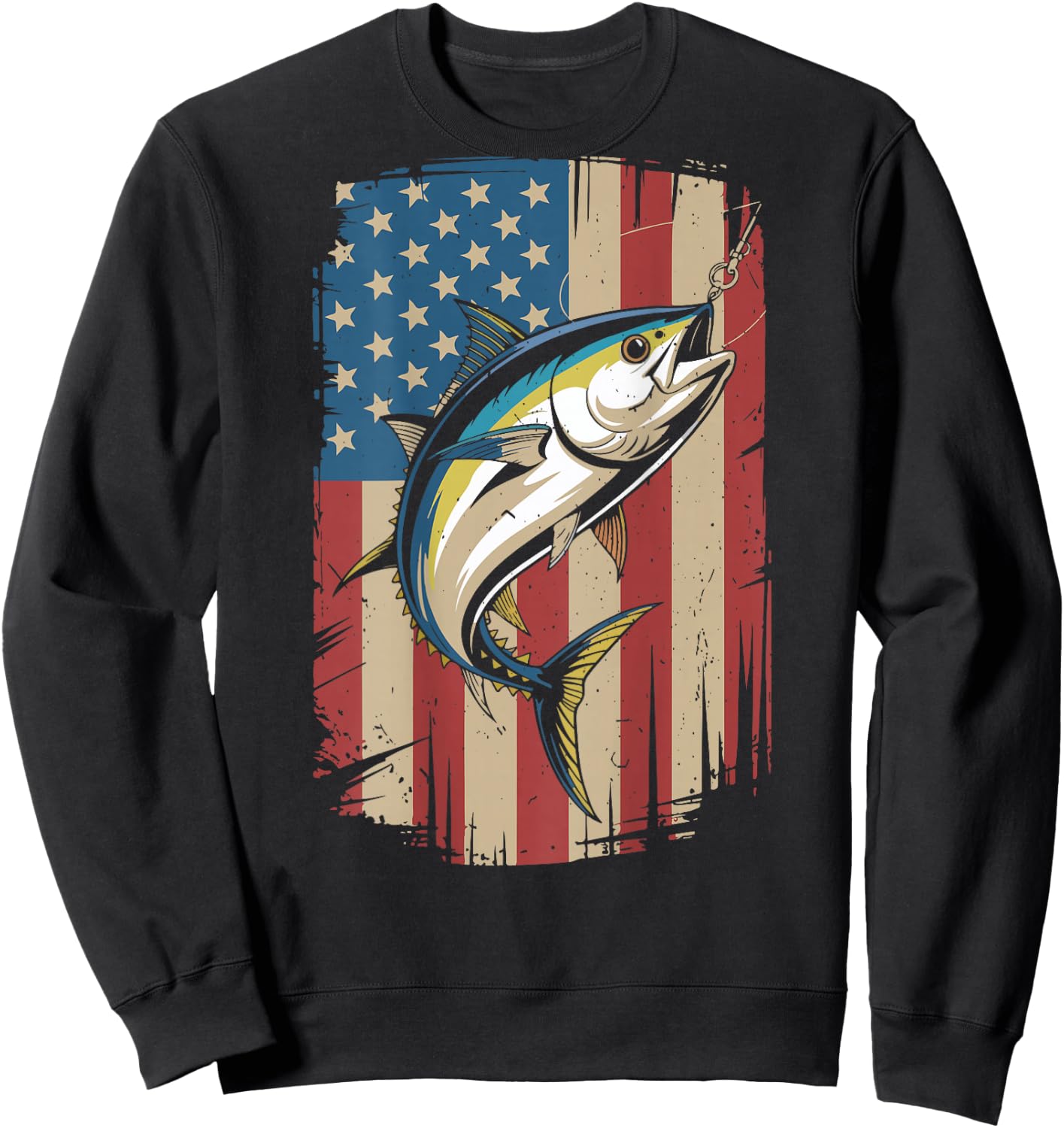 Boy Bluefin Tuna Fishing American Flag Patriotic Fishing Men Sweatshirt - Sweatshirt | Black
