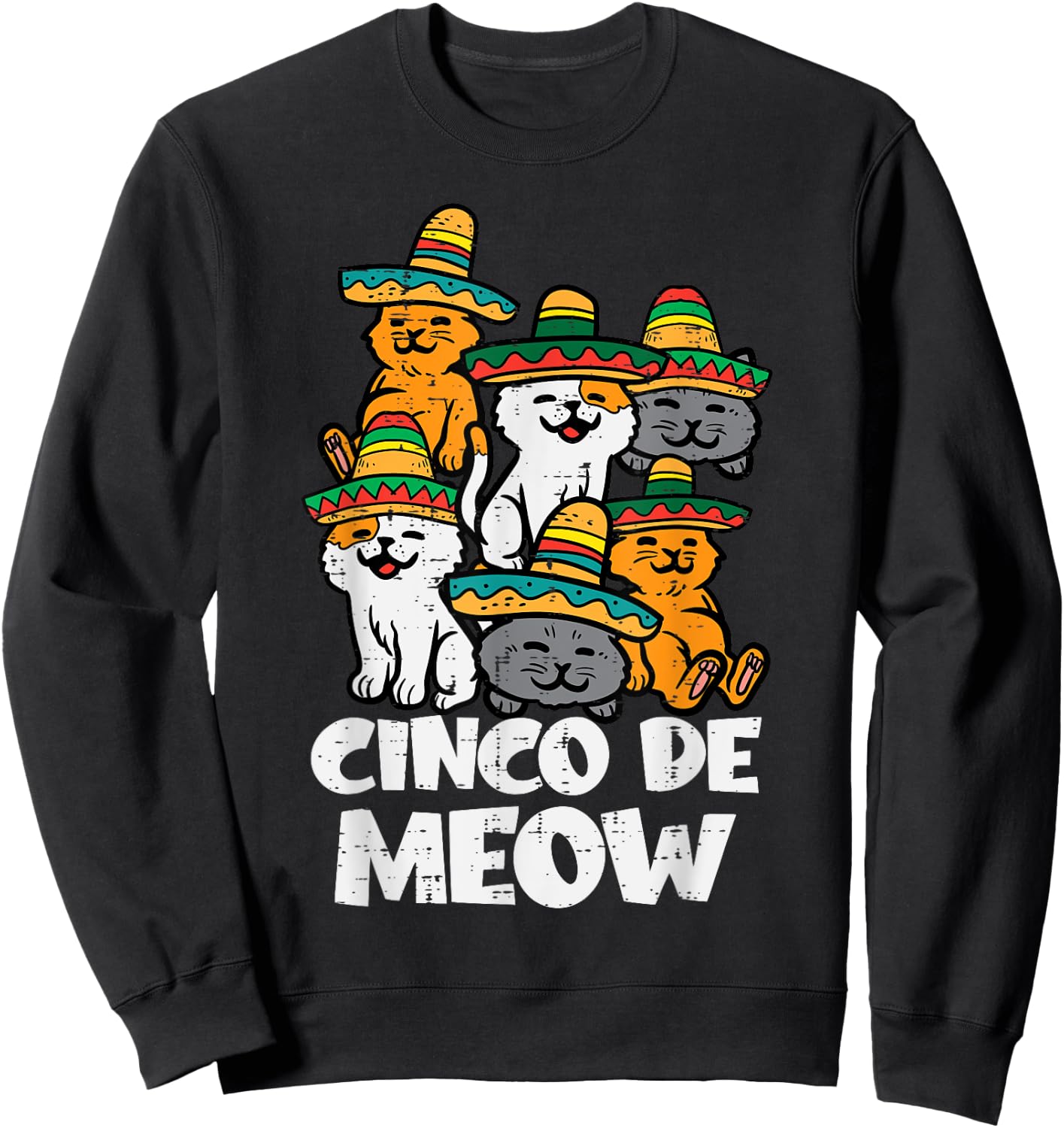 Cinco De Meow Cats Kitten Cute Cinco De Mayo Women Girls Sweatshirt - Sweatshirt | Black