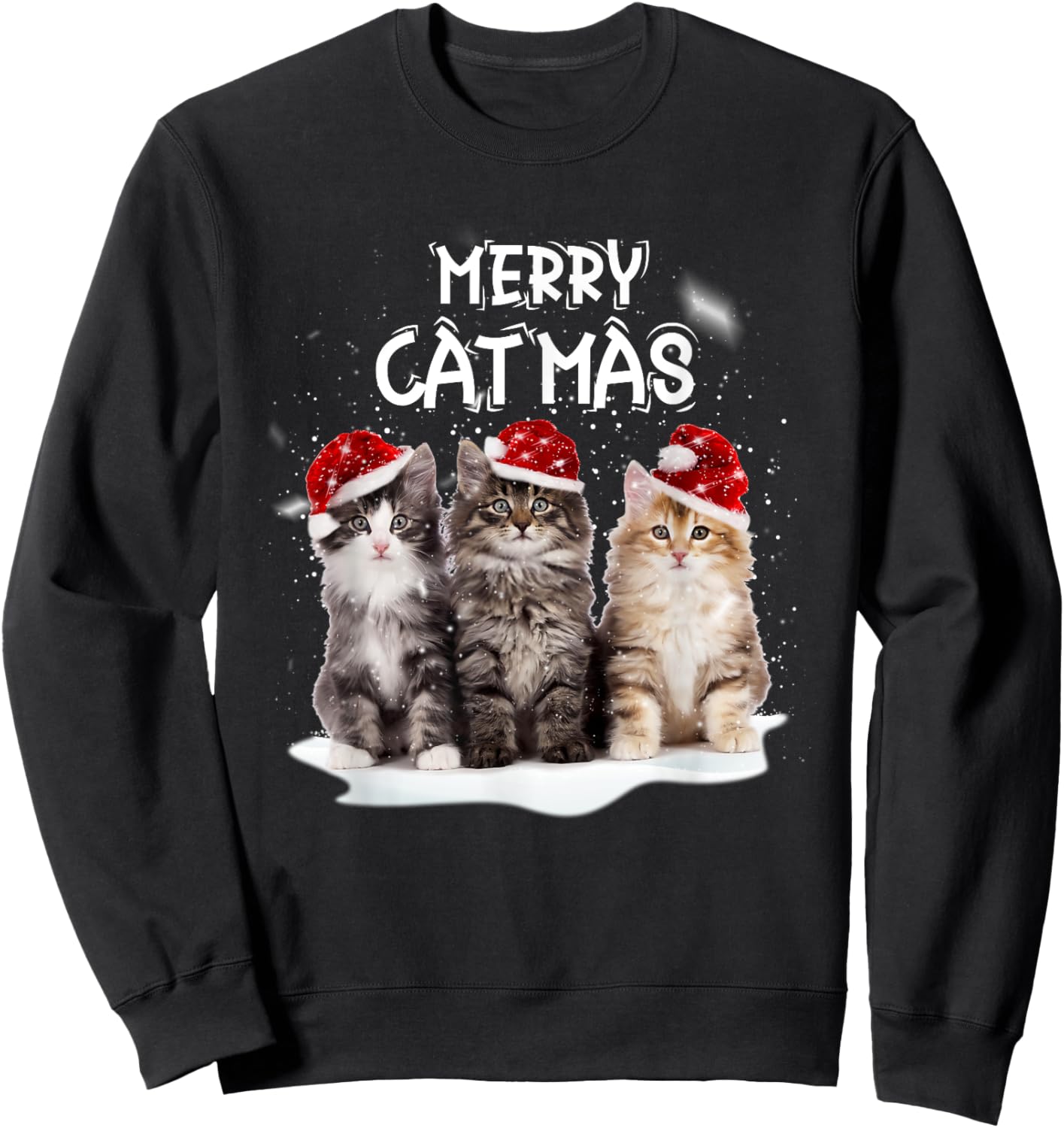 Merry Catmas Christmas Tree Santa Kitten Xmas Cute Cat Mom Women Kids Sweatshirt - Sweatshirt | Black