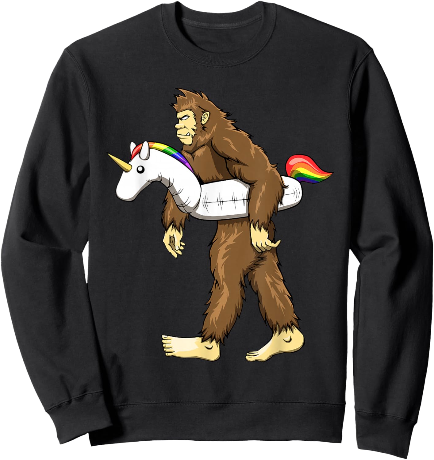 Funny Sasquatch with Unicorn Pool Swim Ring Bigfoot Sweatshirt - Sweatshirt | Black
