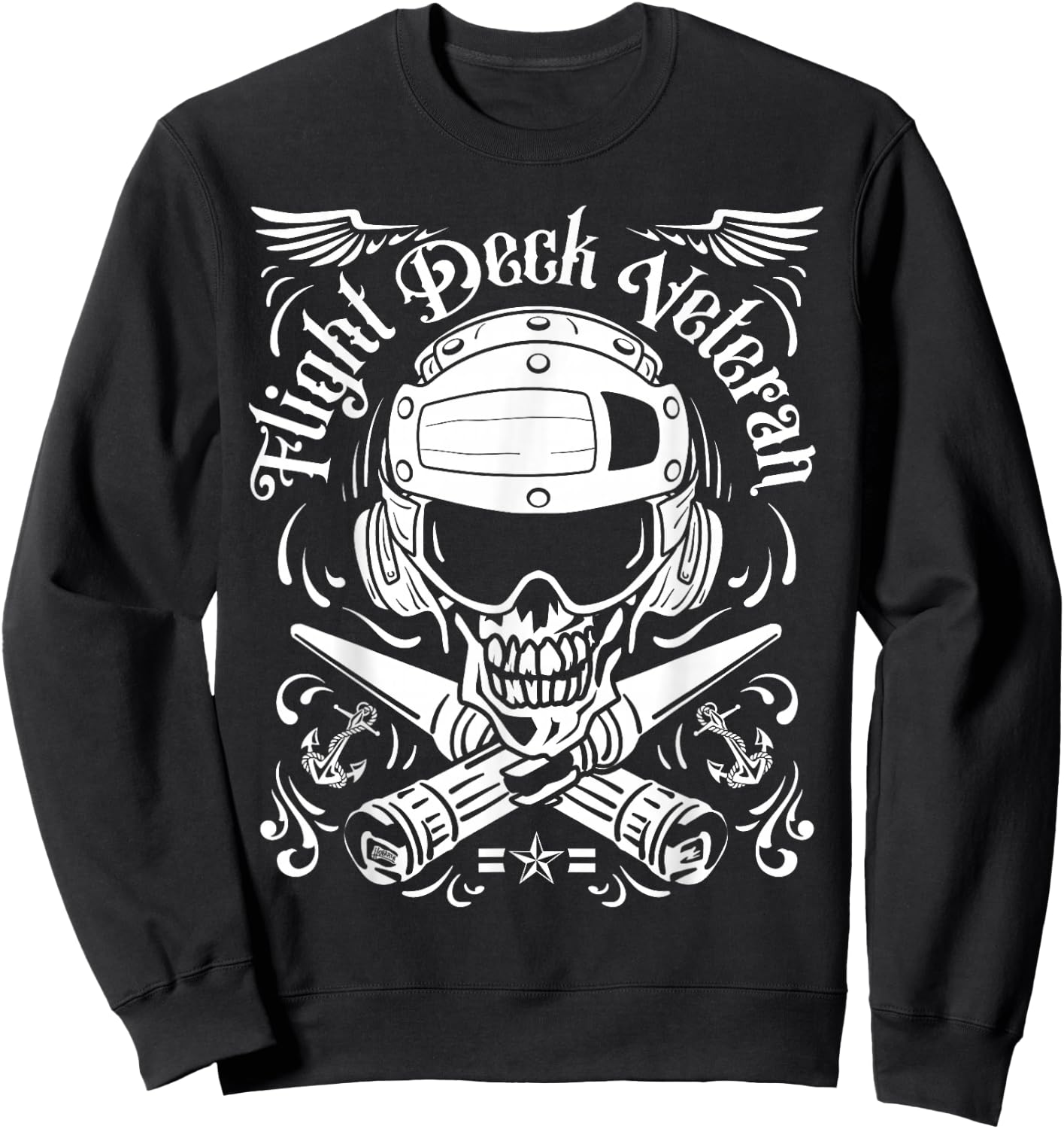 Naval Aviation Flight Deck Veteran Skull Sweatshirt - Sweatshirt | Black