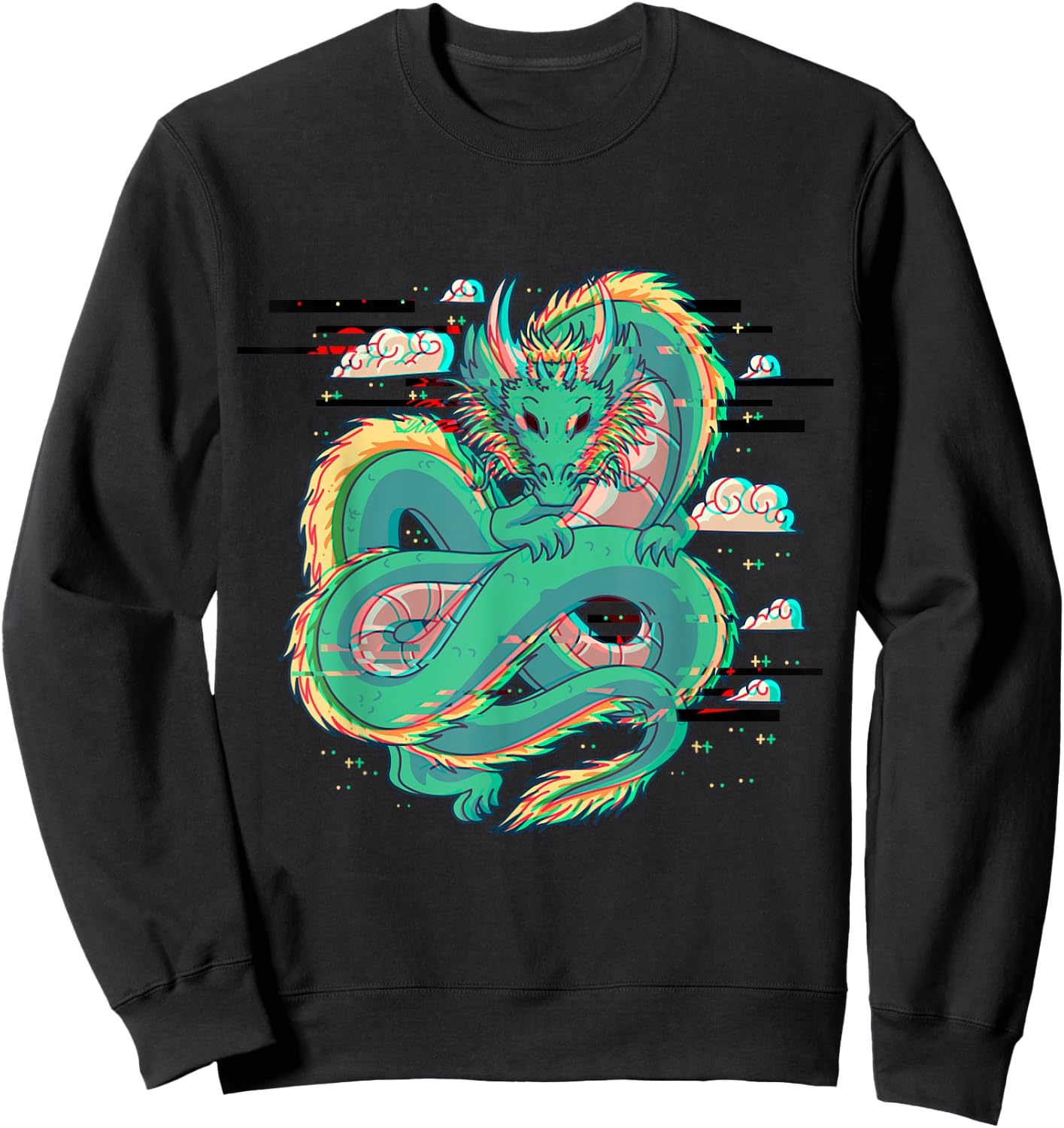 Grunge Dragon Glitch Dragon Aesthetic Style Japan Vaporwave Sweatshirt - Sweatshirt | Black