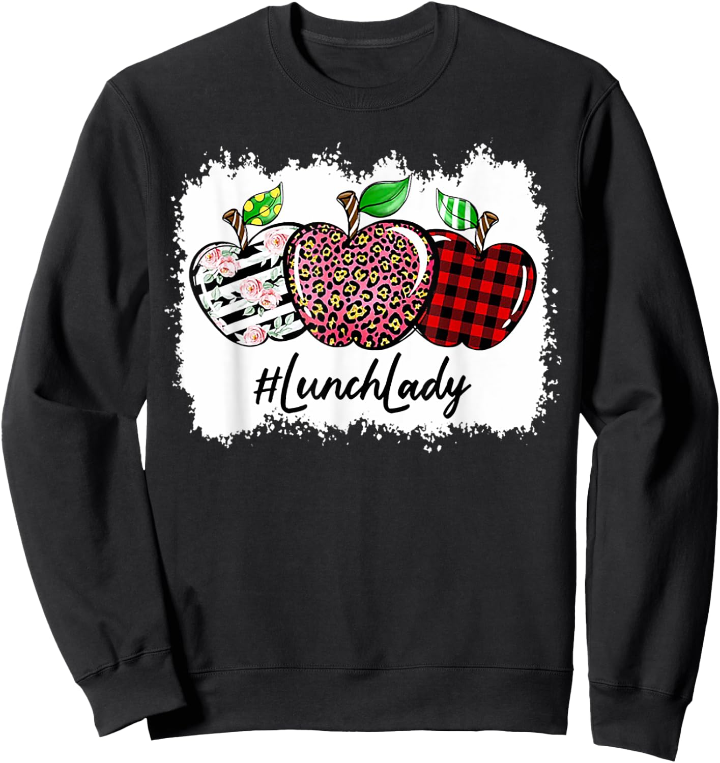 Teach Love Inspire Lunch Lady Apple Leopard Red Plain Sweatshirt - Sweatshirt | Black