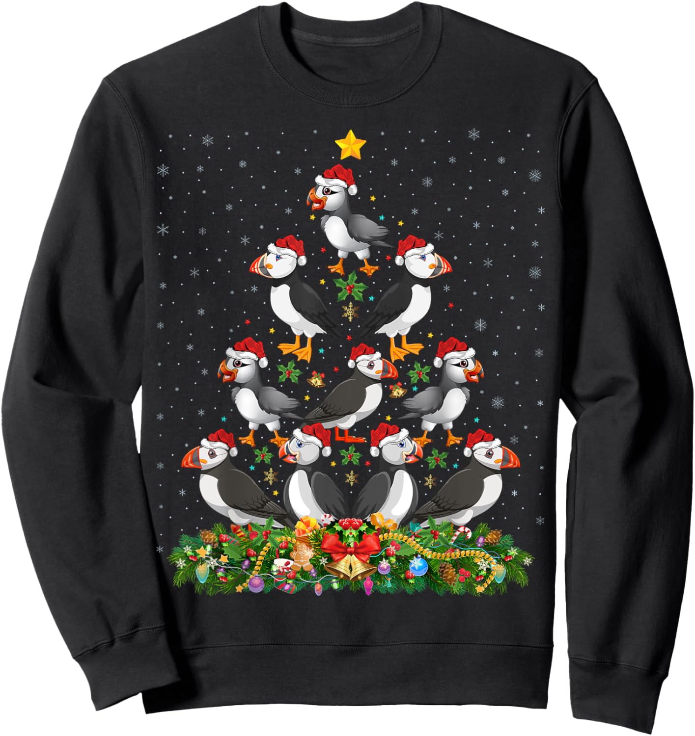 Puffin Bird Xmas Tree Gift Santa Hat Puffin Christmas Sweatshirt - Sweatshirt | Black