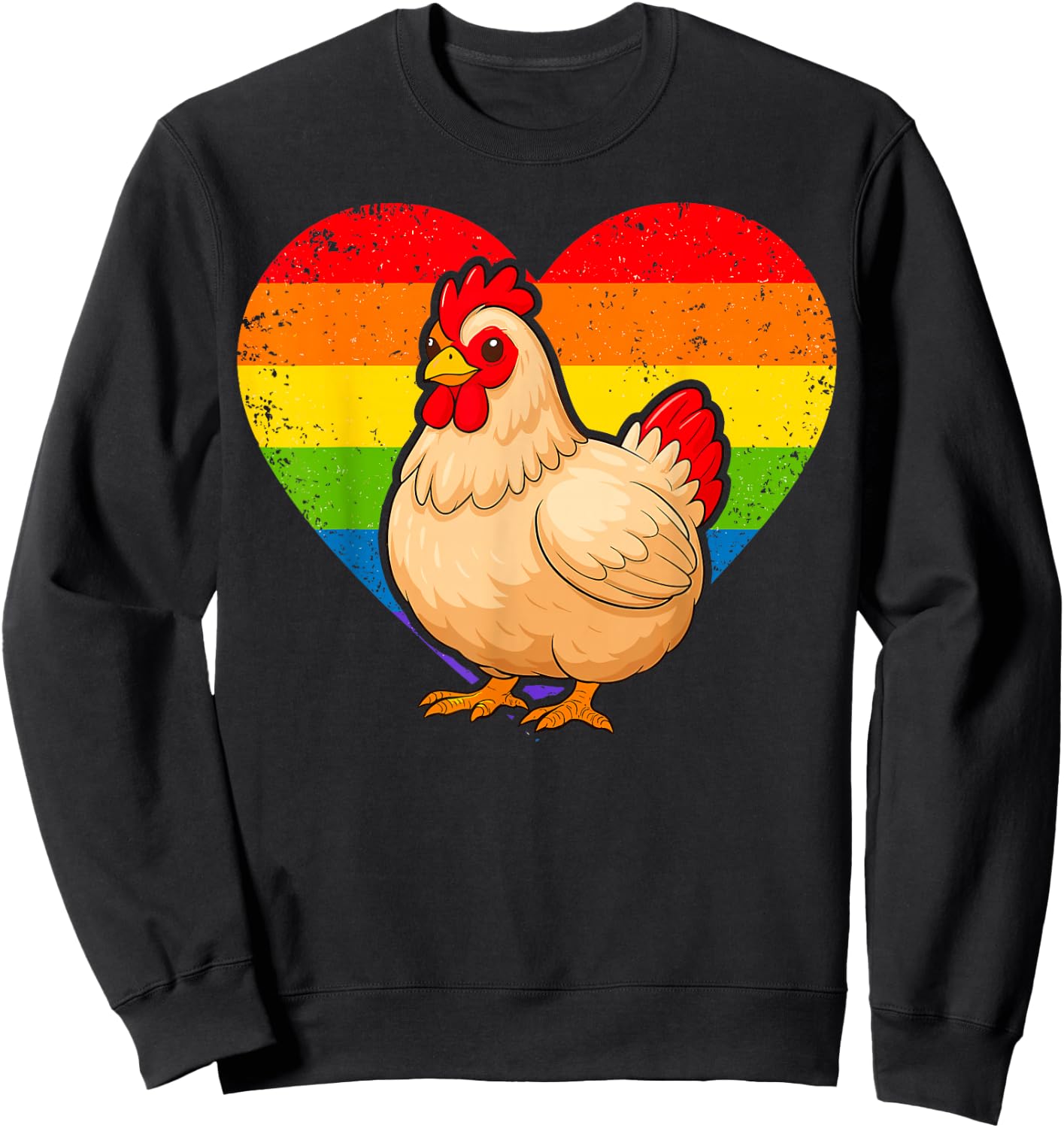 Chicken Rainbow Heart Sweatshirt - Sweatshirt | Black
