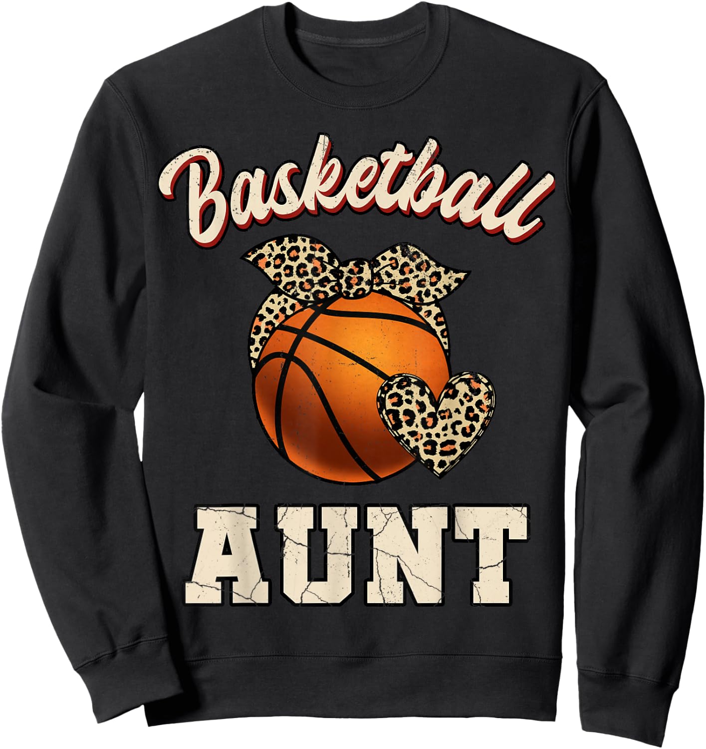 Basketball Aunt Bandana Leopard Heart Fans Mother's Day Sweatshirt - Sweatshirt | Black
