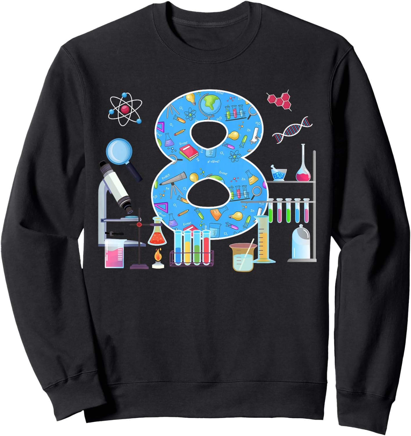 8th Birthday Science Theme 8 Year Old Birthday Scientist Sweatshirt - Sweatshirt | Black