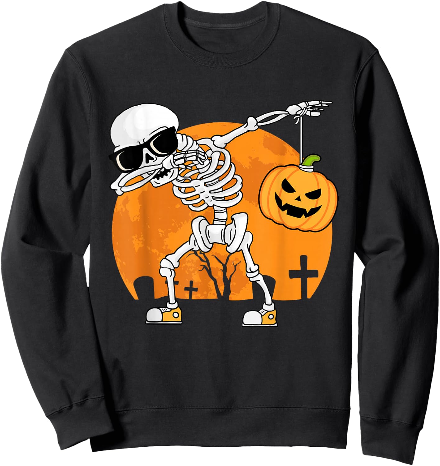 Dabbing Skeleton Funny Halloween Pumpkin Men Boys Kids Sweatshirt - Sweatshirt | Black