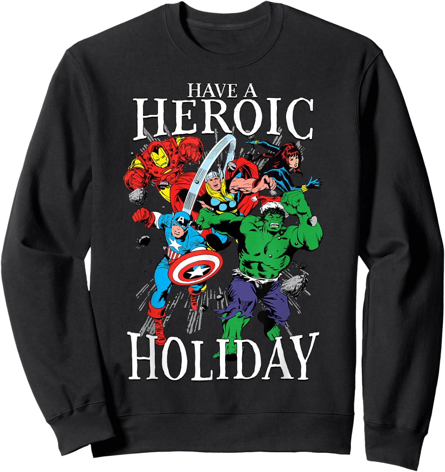 Marvel Avengers Heroic Holiday Christmas Group Shot Sweatshirt - Sweatshirt | Black