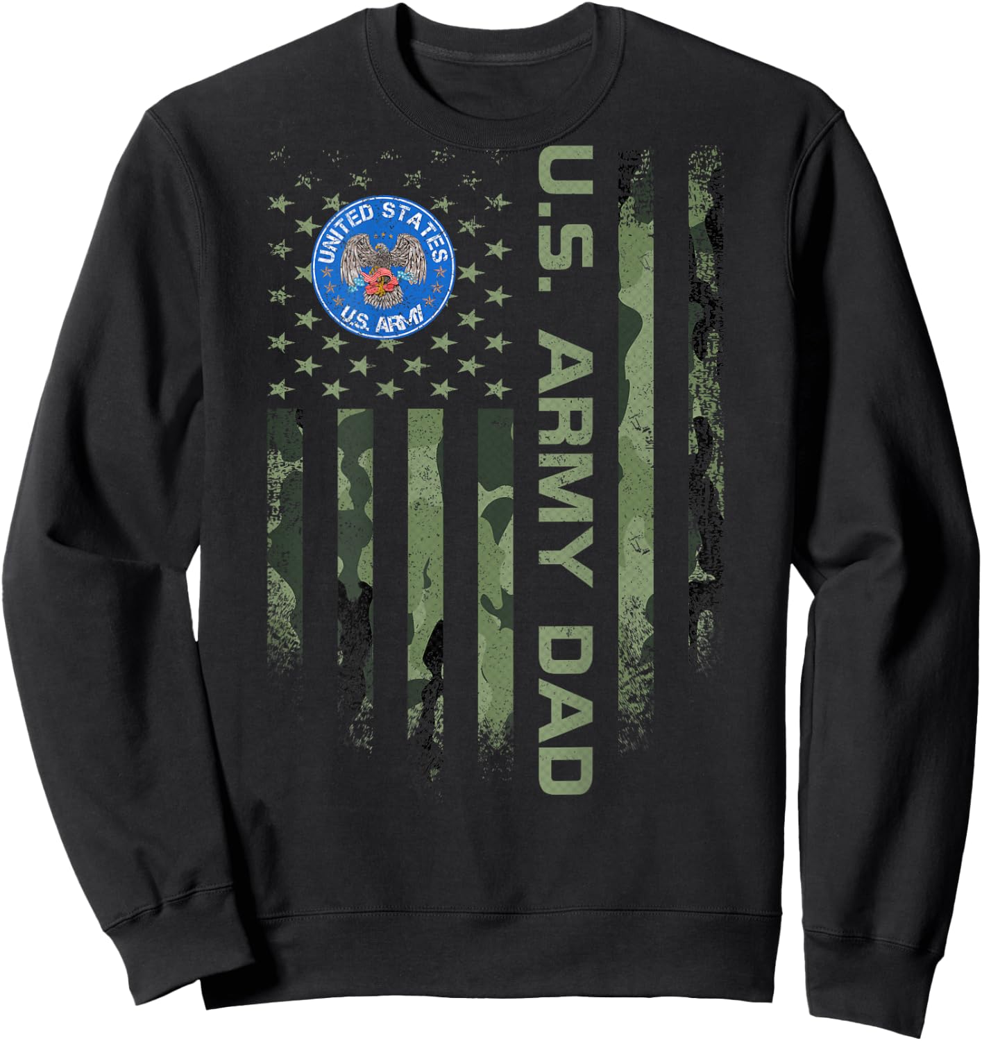Vintage USA American Flag Proud US Army Veteran Dad Funny Sweatshirt - Sweatshirt | Black