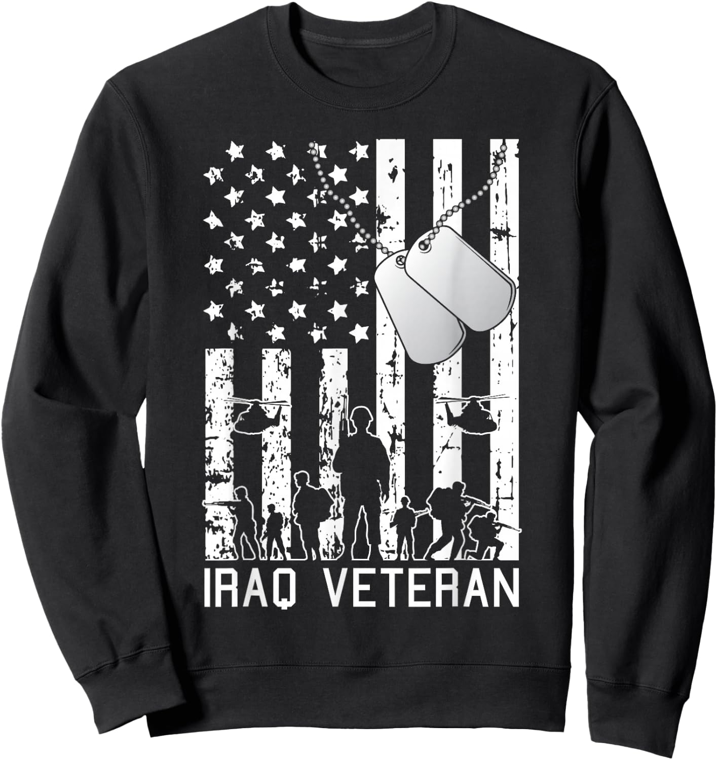 Iraq Veteran American Flag Dog Tag Military Army Soldier Sweatshirt - Sweatshirt | Black