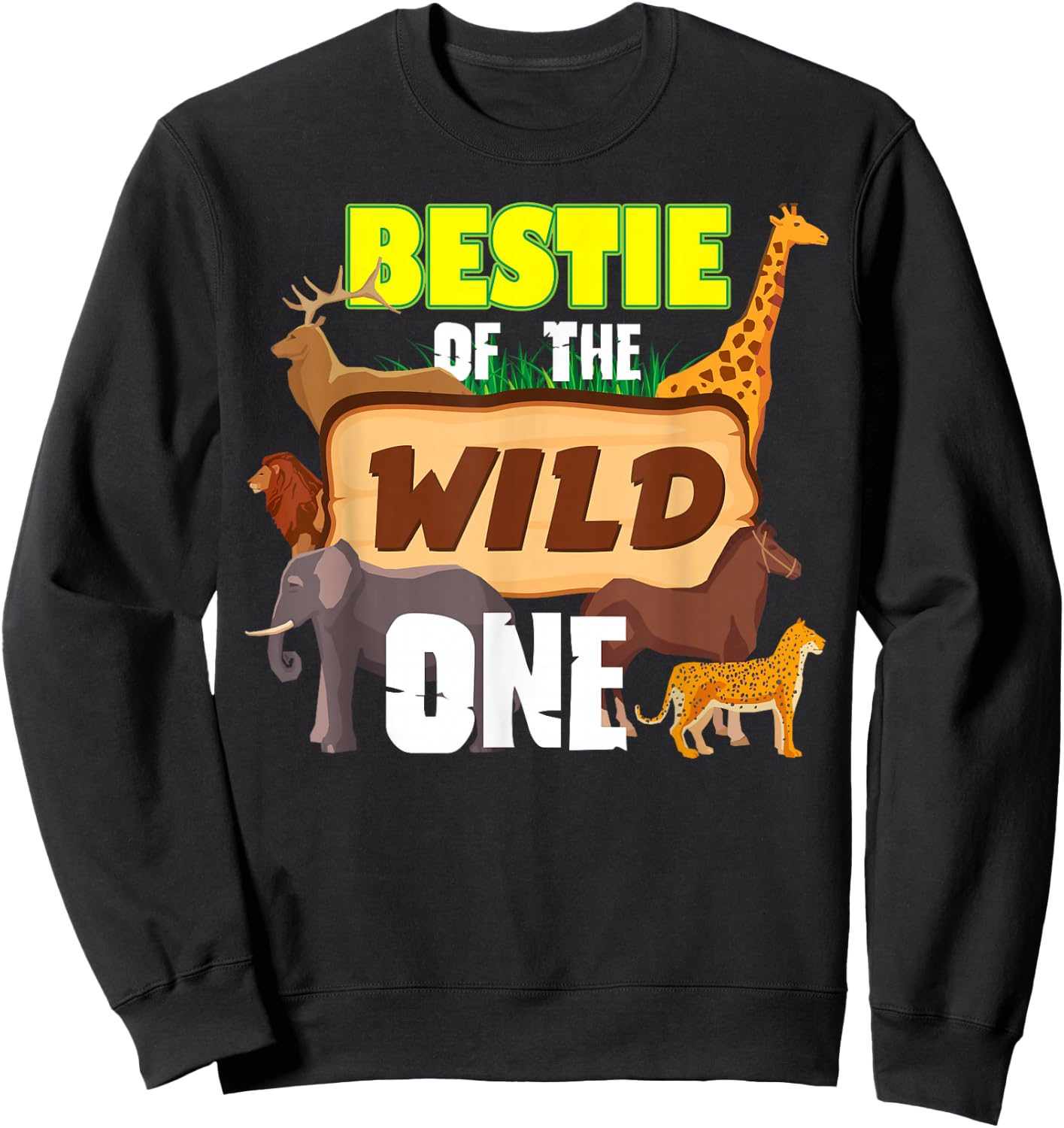 Bestie Of The Wild One Zoo Keeper Safari Animal Birthday Sweatshirt - Sweatshirt | Black