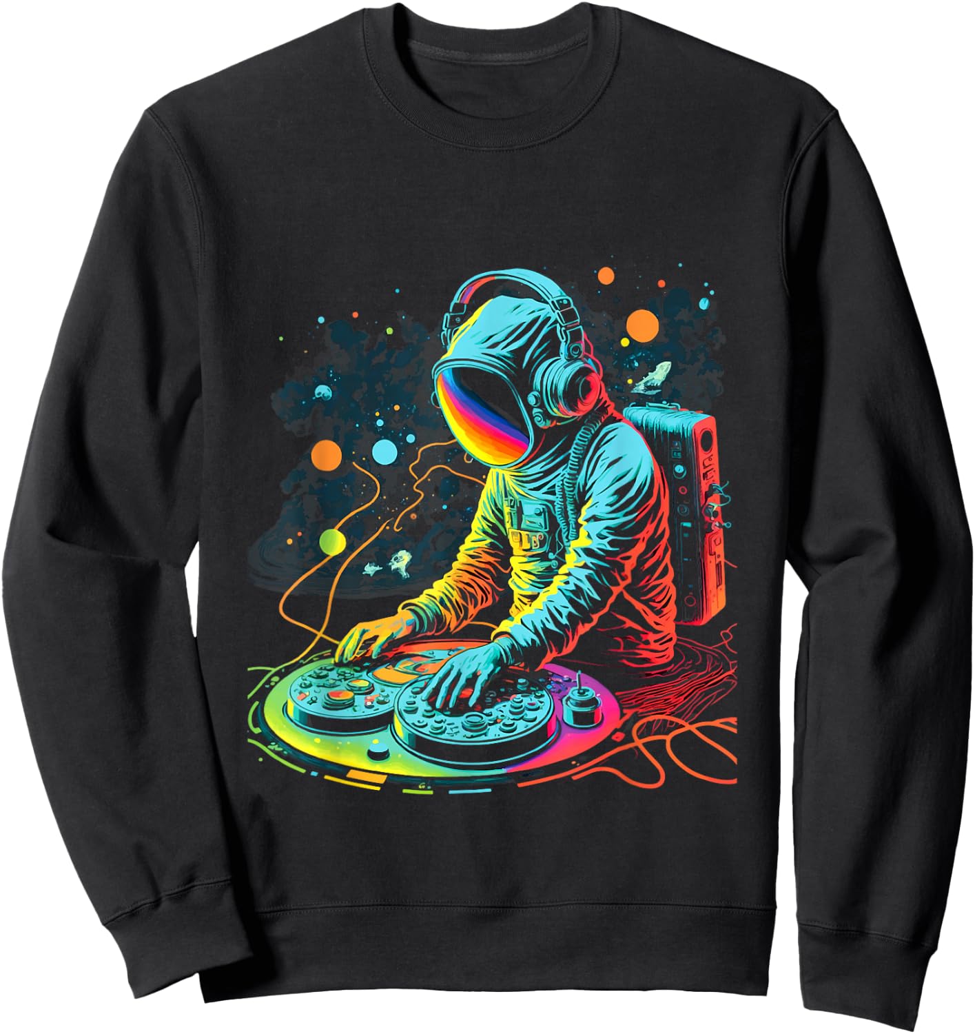 Astronaut DJ Playing Turntables in Space | EDM cool Graphic Sweatshirt - Sweatshirt | Black