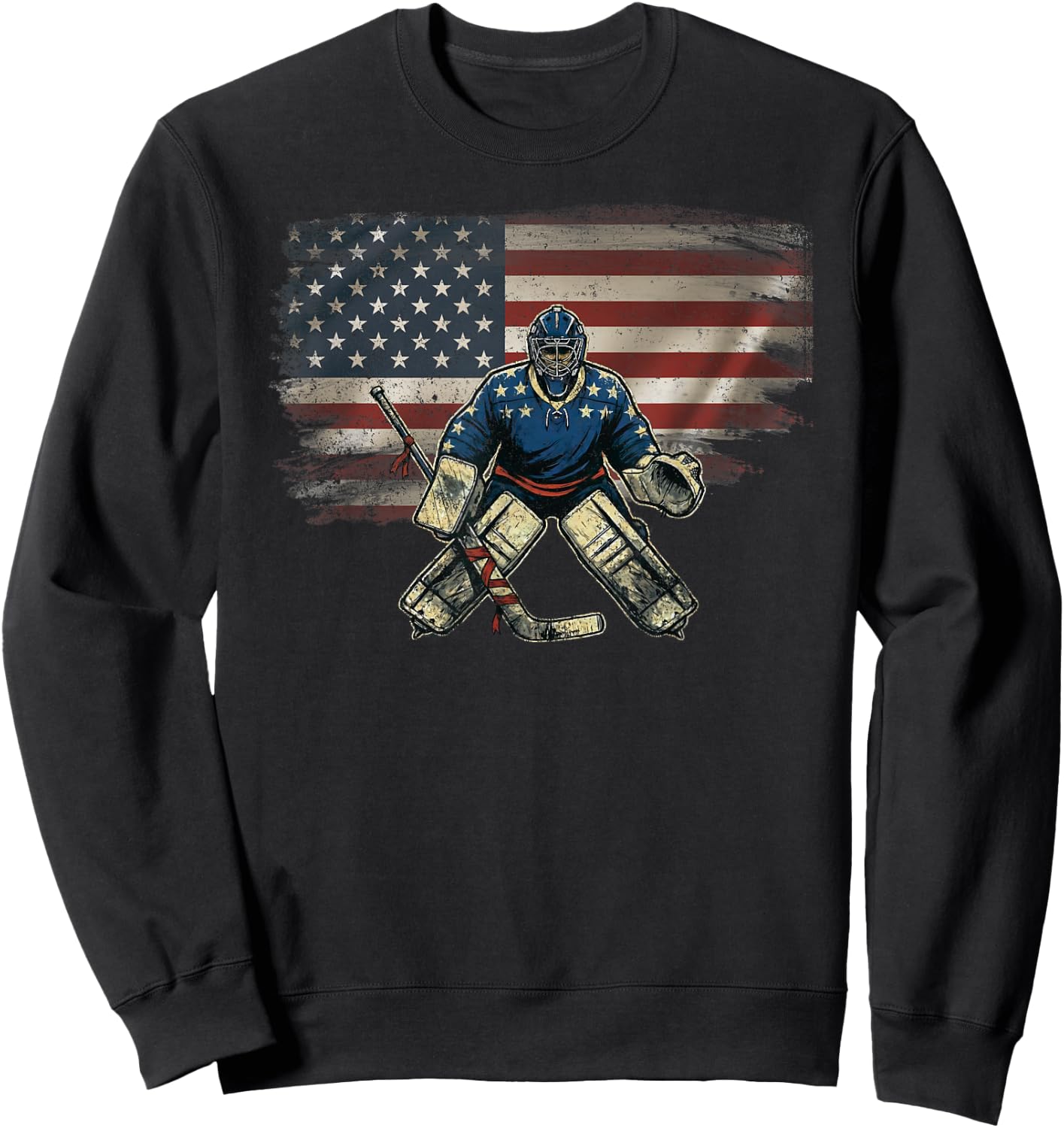 Vintage USA Flag Hockey Lover Ice Hockey Goalie Sweatshirt - Sweatshirt | Black