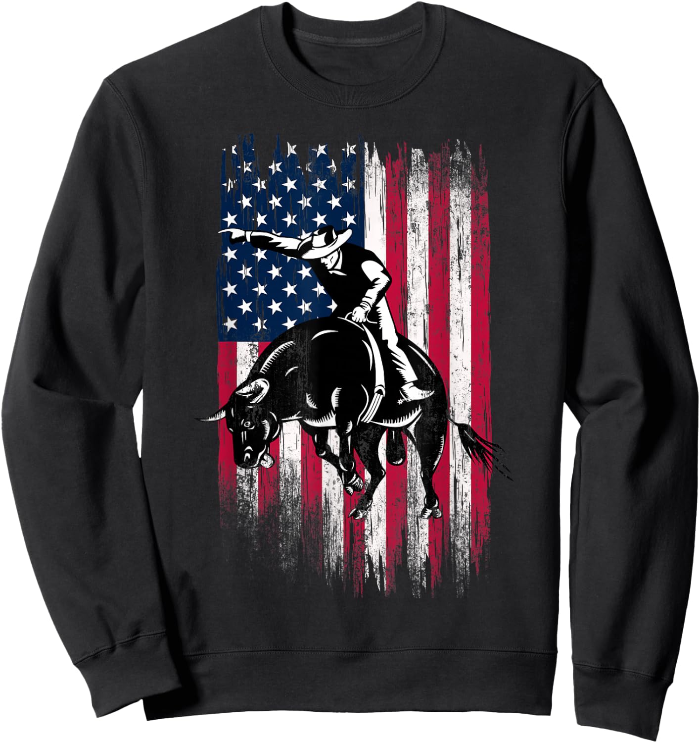 Rodeo Bull Rider Patriotic American Flag Cowboys Small Sweatshirt - Sweatshirt | Black