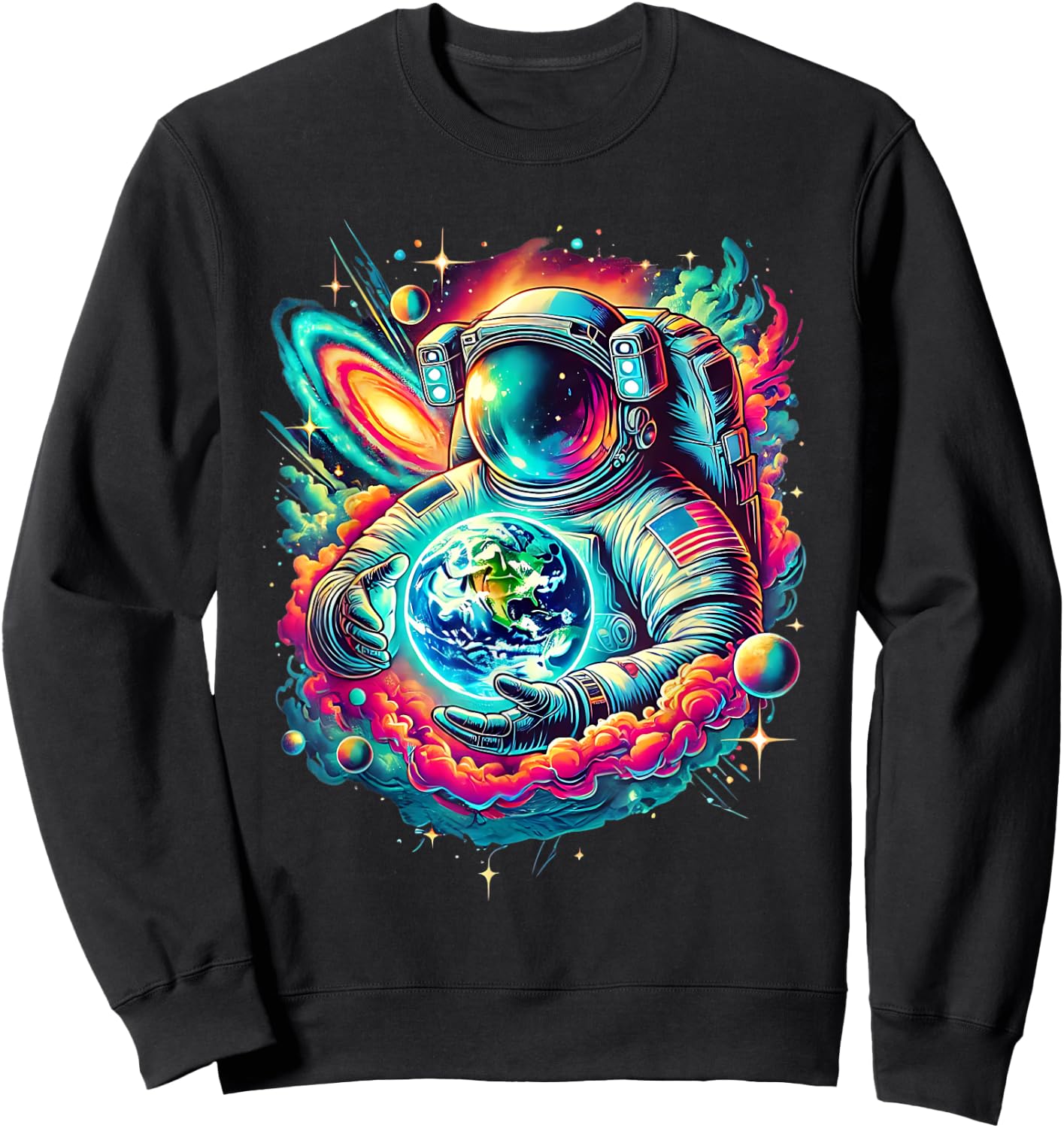 Cosmic Astronaut Holding Earth Space Exploration Art Science Sweatshirt - Sweatshirt | Black