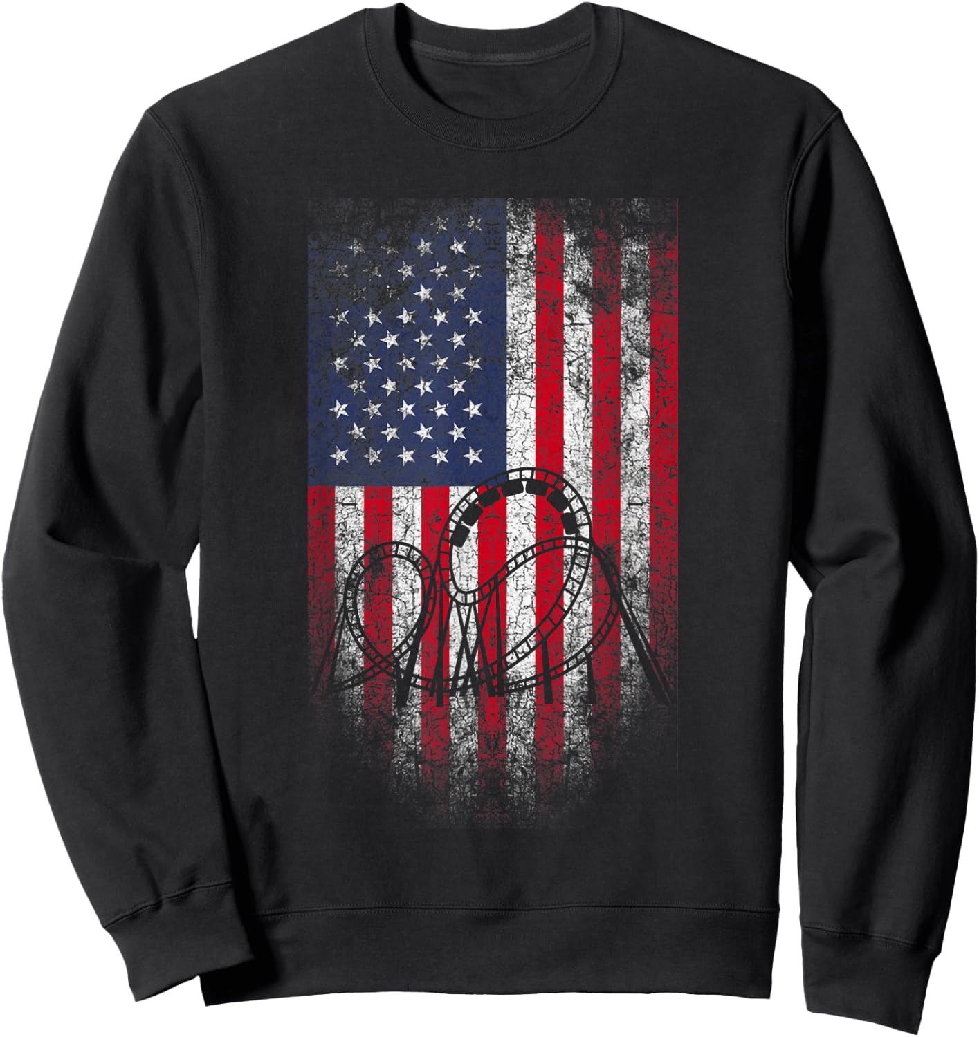 Roller Coaster USA American Flag 4th of July Patriotic Kids Men Sweatshirt - Sweatshirt | Black