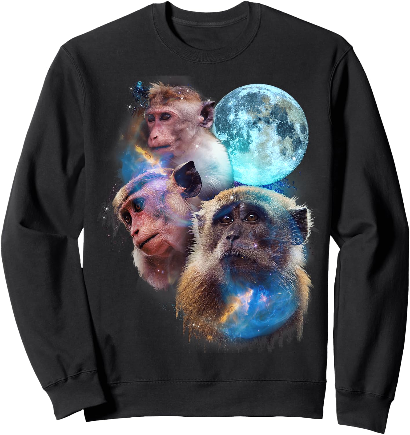 3 Moon Monkey Art Funny Ape Primate Animal Lovers Graphic Sweatshirt - Sweatshirt | Black