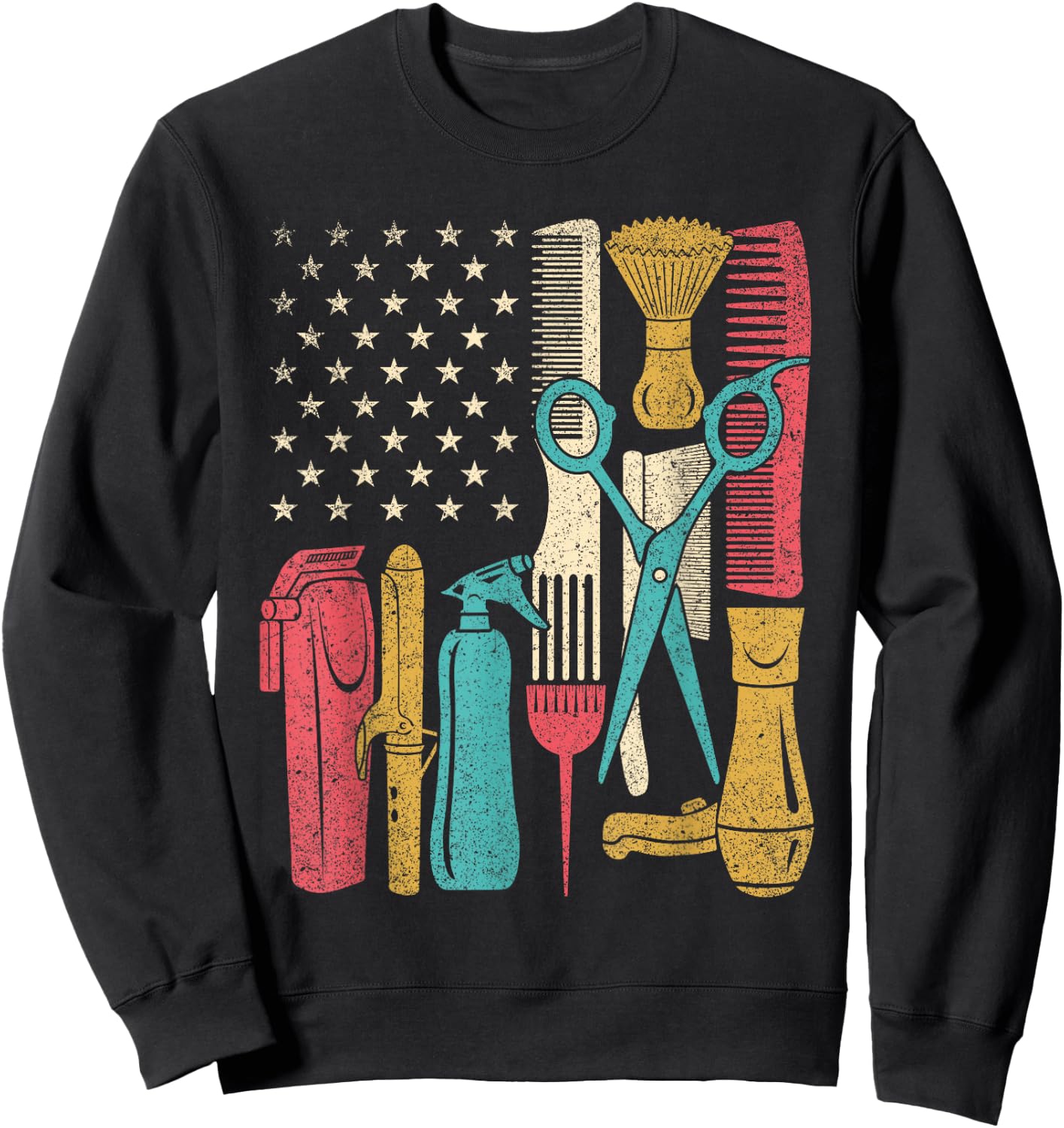 Hairstylist Tools - USA Flag Haircutter Barber Hairdresser Sweatshirt - Sweatshirt | Black