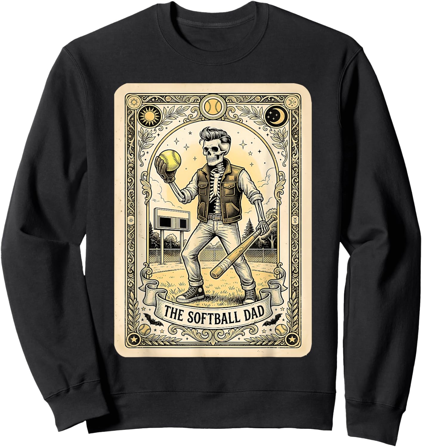 Softball Dad Tarot Card Skeleton Sports Fathers Day Men Sweatshirt - Sweatshirt | Black