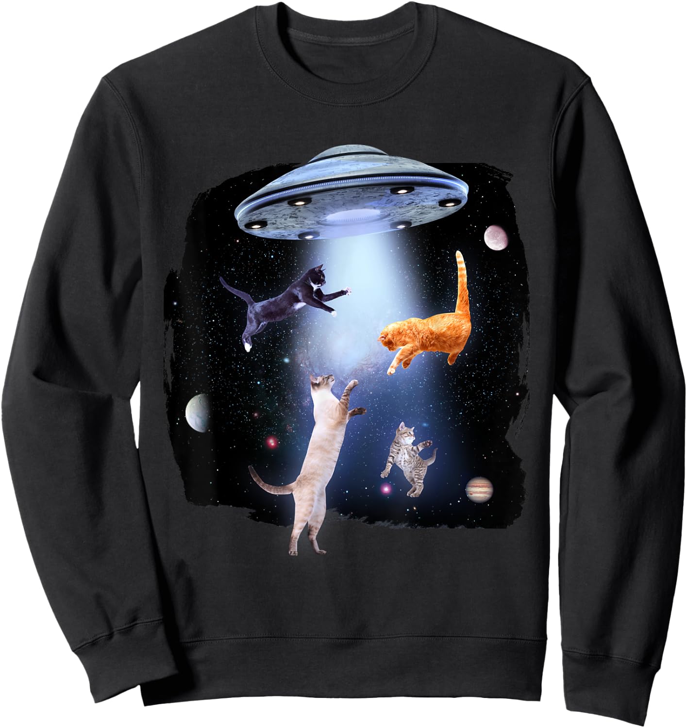 Funny Galaxy Cat Space Kitty Planets Galaxy Sweatshirt - Sweatshirt | Black