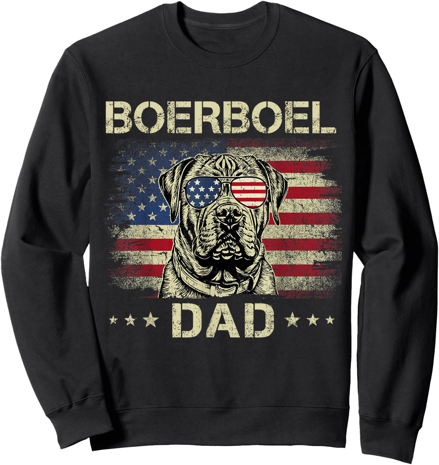 Boerboel Dad Dog Vintage American Flag 4th Of July Women Kids Sweatshirt - Sweatshirt | Black