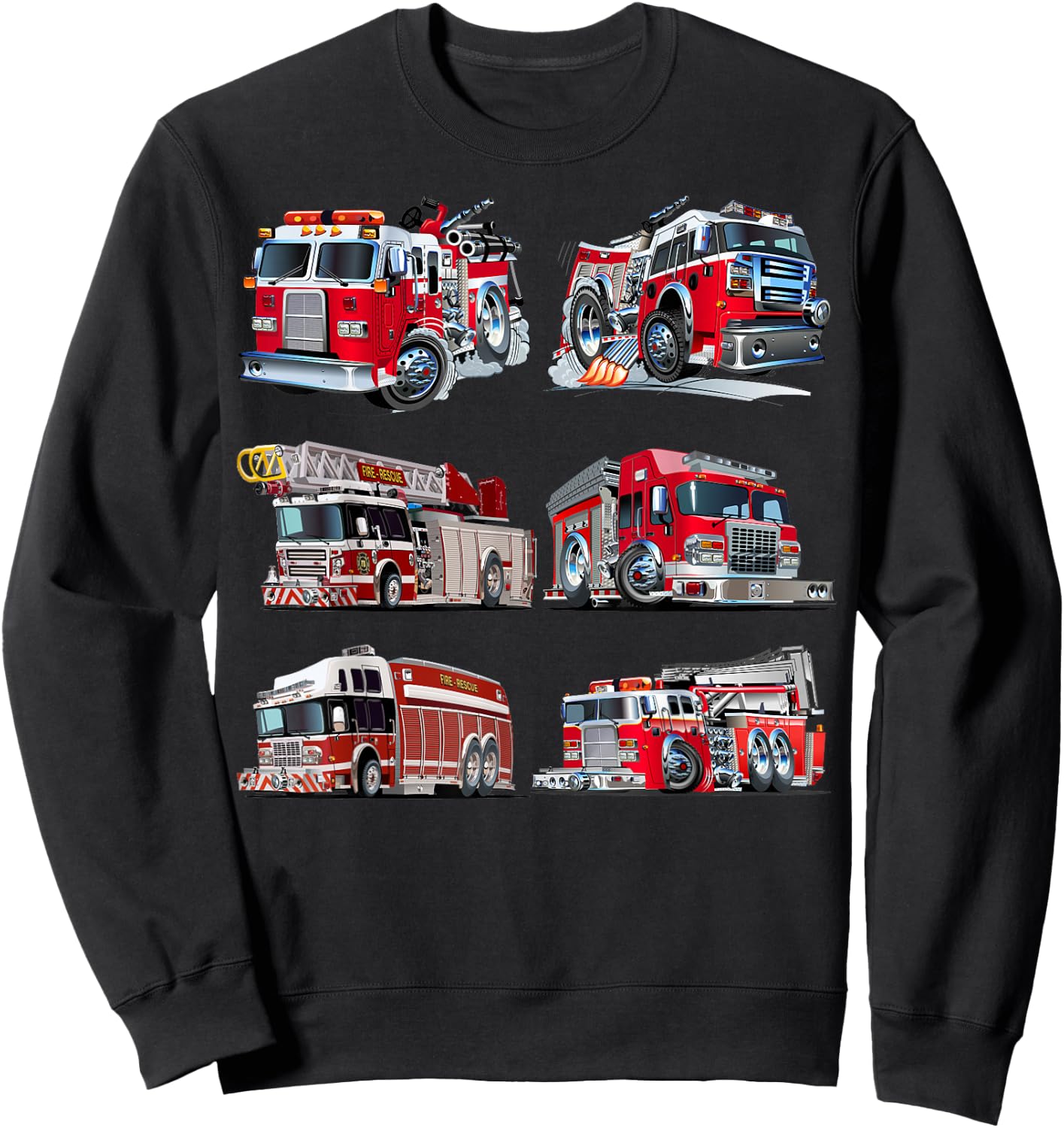 Types of Fire Truck Boy Toddler Kids Firefighter Xmas Sweatshirt - Sweatshirt | Black